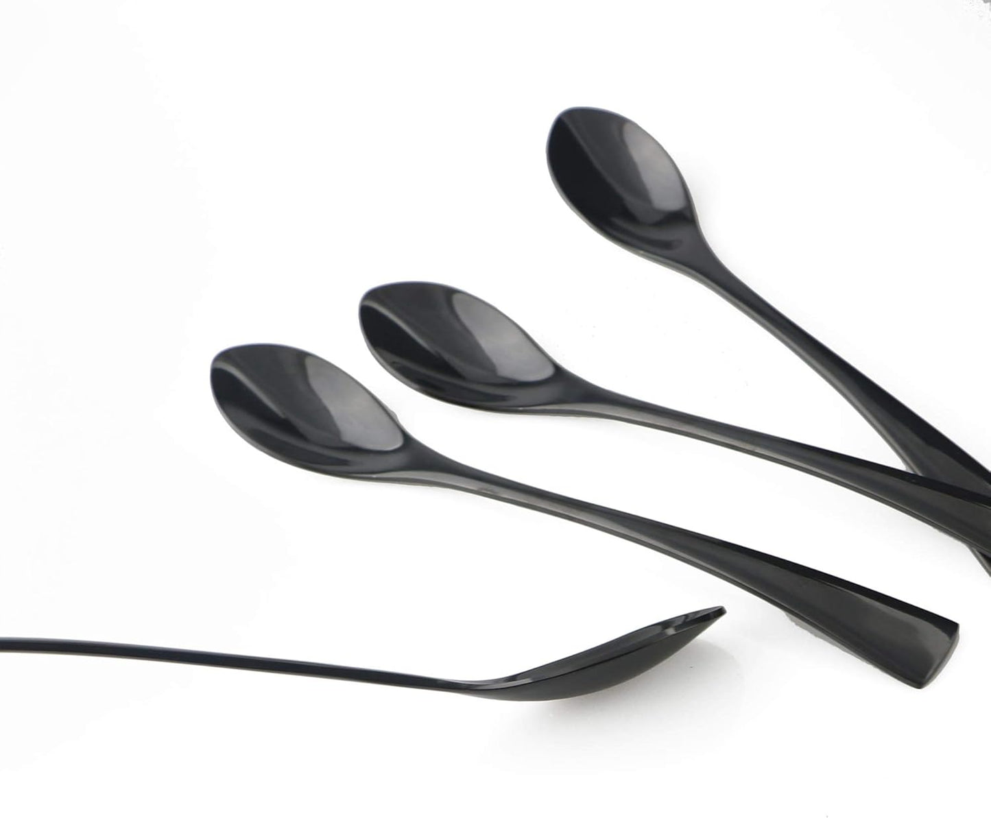 4-Pieces 18/10 Stainless Steel Long Handle Mixing Spoon, Stirring for Ice Tea Coffee, Mirror Polishing Black