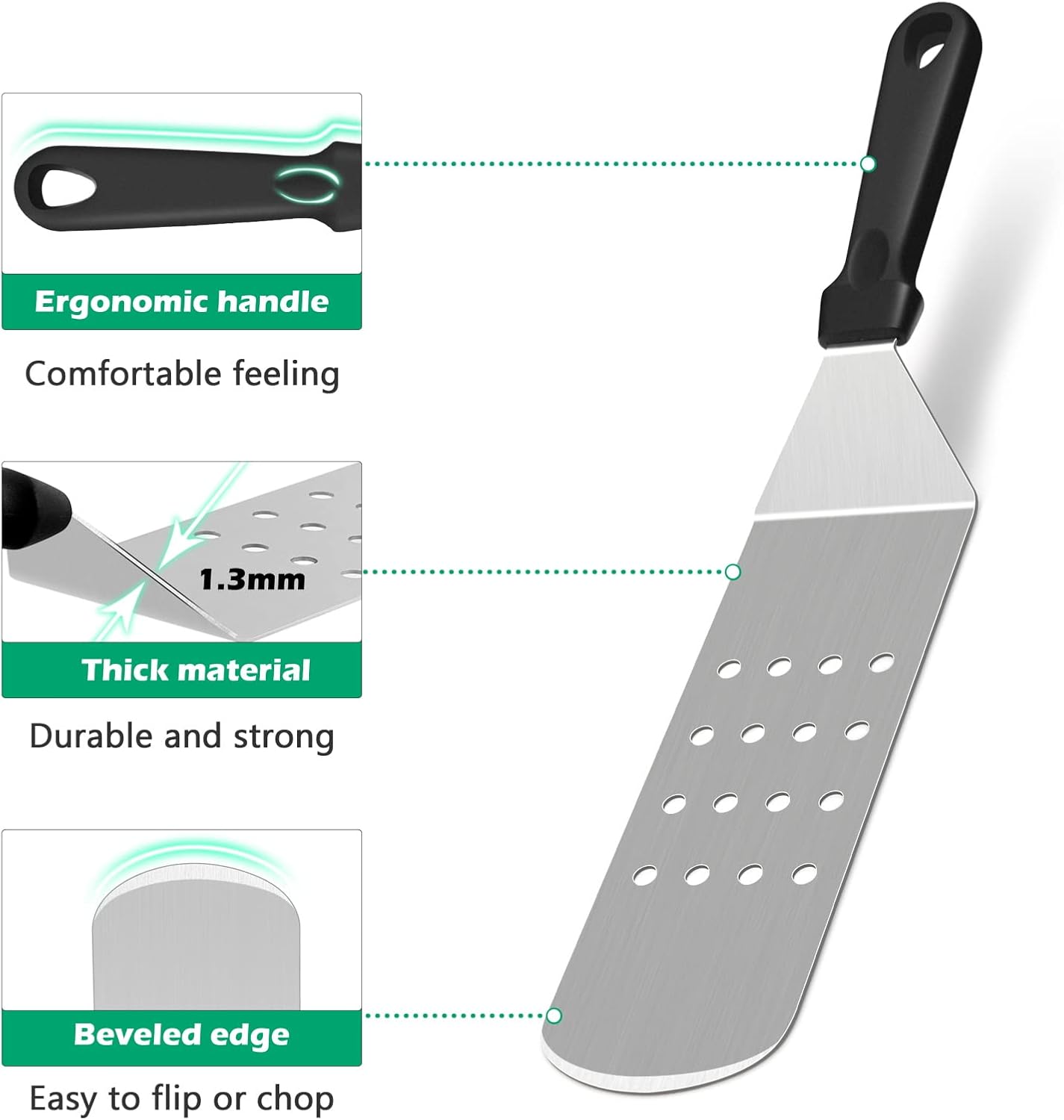 Metal Spatula Set of 2, HaSteeL 14.5 x 2.8In Heavy Duty Perforated & Solid Griddle Tuner Flipper, Long Stainless Steel Griddle Tools for Flat Top Teppanyaki Hibachi Grilling Camping, Easy to clean