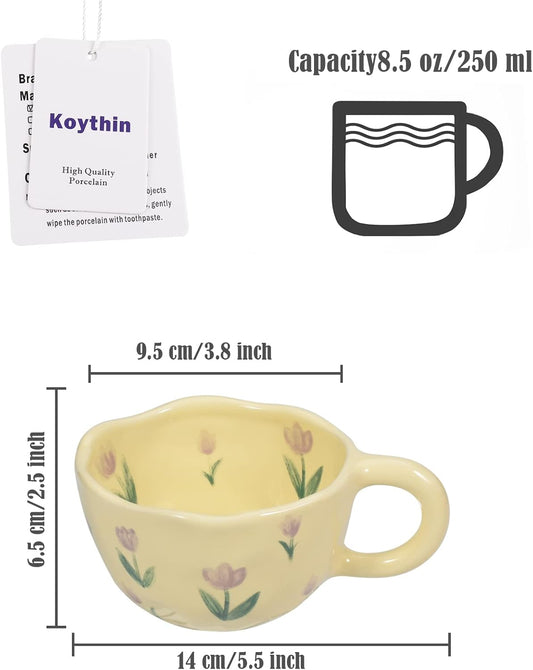 Koythin Ceramic Coffee Mug, Creative Flower Cup for Office and Home, Dishwasher and Microwave Safe, 8.5 oz/250 ml for Latte Tea Milk (Purple Tulip)