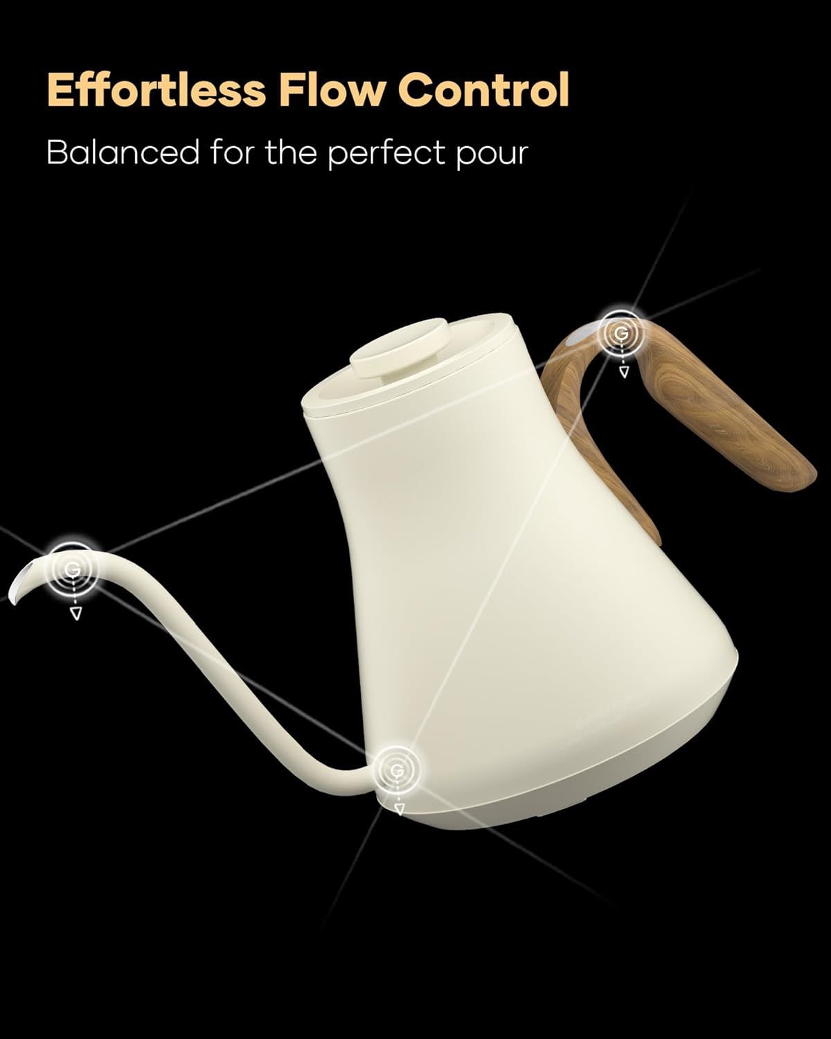 Cocinare FLOW B9 Gooseneck Electric Kettle, Precise Temperature Control for Pour-Over Coffee & Tea Brewing, Stainless Steel Interior, Rapid Heating for Boiling Water 1500W/0.9L (Morandi White)