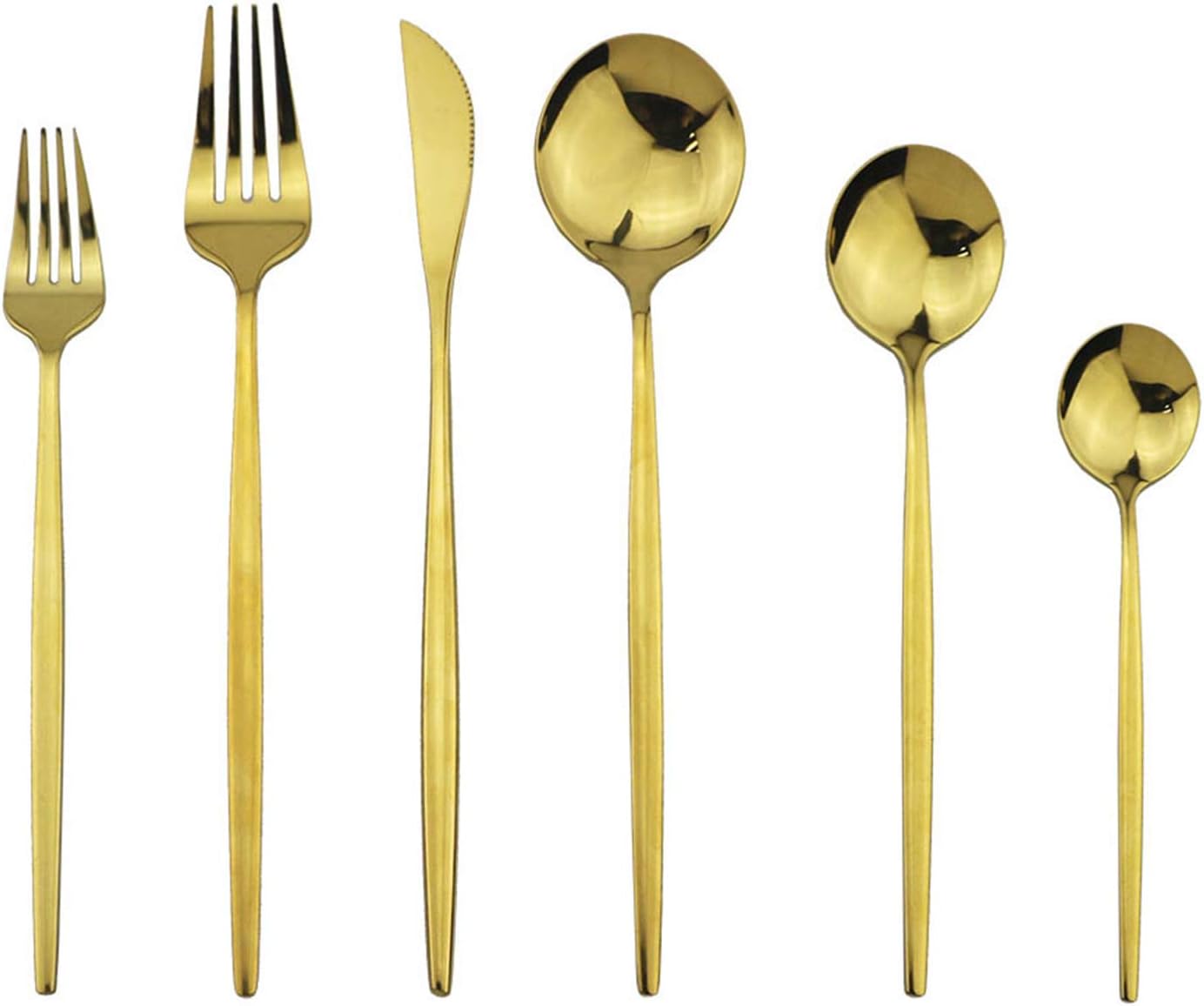 JASHII Silverware Set, Mirror Polished Gold Flatware Cutlery Set Service for 4, Shiny Finish 24 Pieces Stainless Steel Utensils Set Dinner Knife Fork Spoon Dessert Fork Salad Spoon Dishwasher Safe