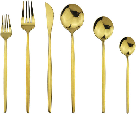 JASHII Silverware Set, Mirror Polished Gold Flatware Cutlery Set Service for 4, Shiny Finish 24 Pieces Stainless Steel Utensils Set Dinner Knife Fork Spoon Dessert Fork Salad Spoon Dishwasher Safe