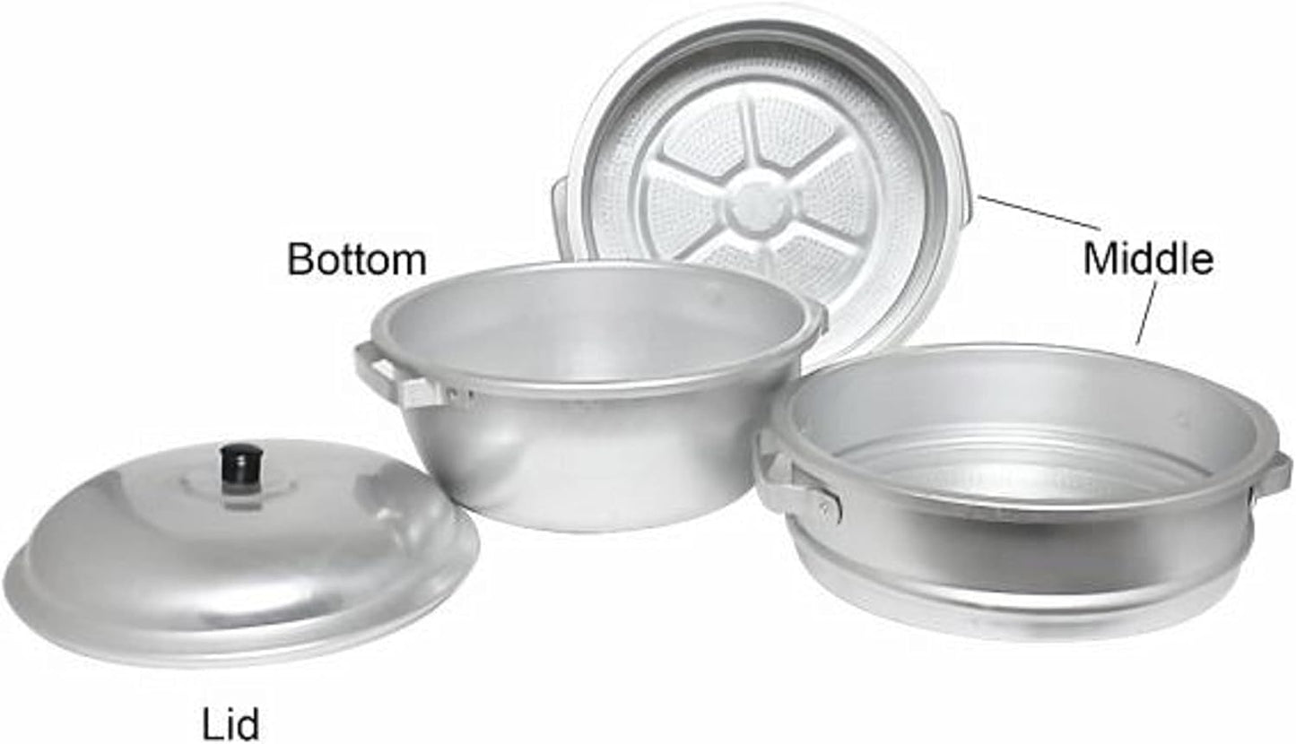 TrueCraftware- 11 1/2" x 14 1/2" Aluminum 3 Tier Steamer Set 1/8” hole size- Steamer for Cooking Pot Food Steam Pots with Lid for Cooking Vegetables Seafood Soups Stews and Pasta