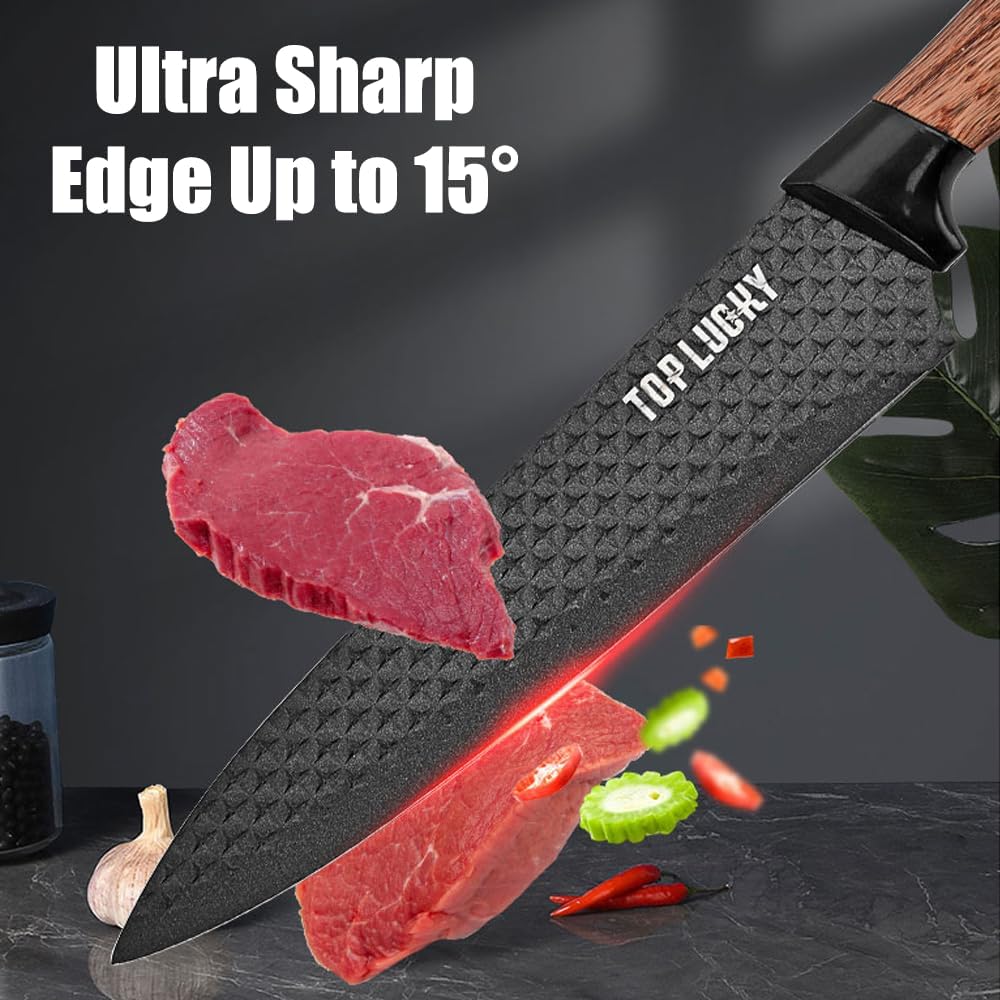 Knife Set, Wiztoynia 6-Piece Black Kitchen Knife Set for Home, Anti-Rust Non-stick Stainless Steel Sharp Chef Knife Set with Universal Knife Block for Kitchen, Ergonomical Design (Black)