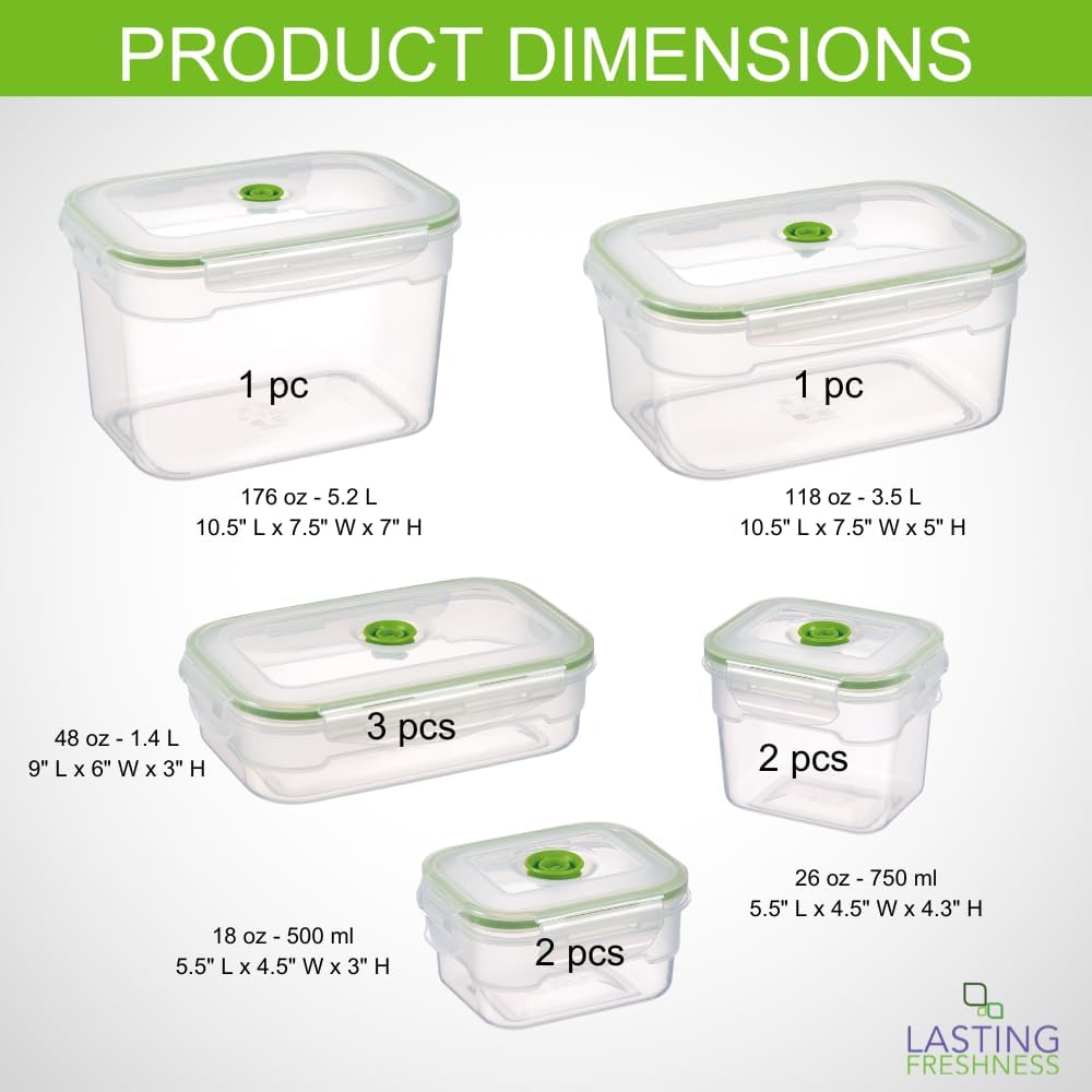 Lasting Freshness Vacuum Seal Food Storage Containers with Hand Pump – BPA-Free Plastic, Airtight Meal Prep & Leftovers Containers, Keep Food Fresh 5X Longer, 19-Piece Set