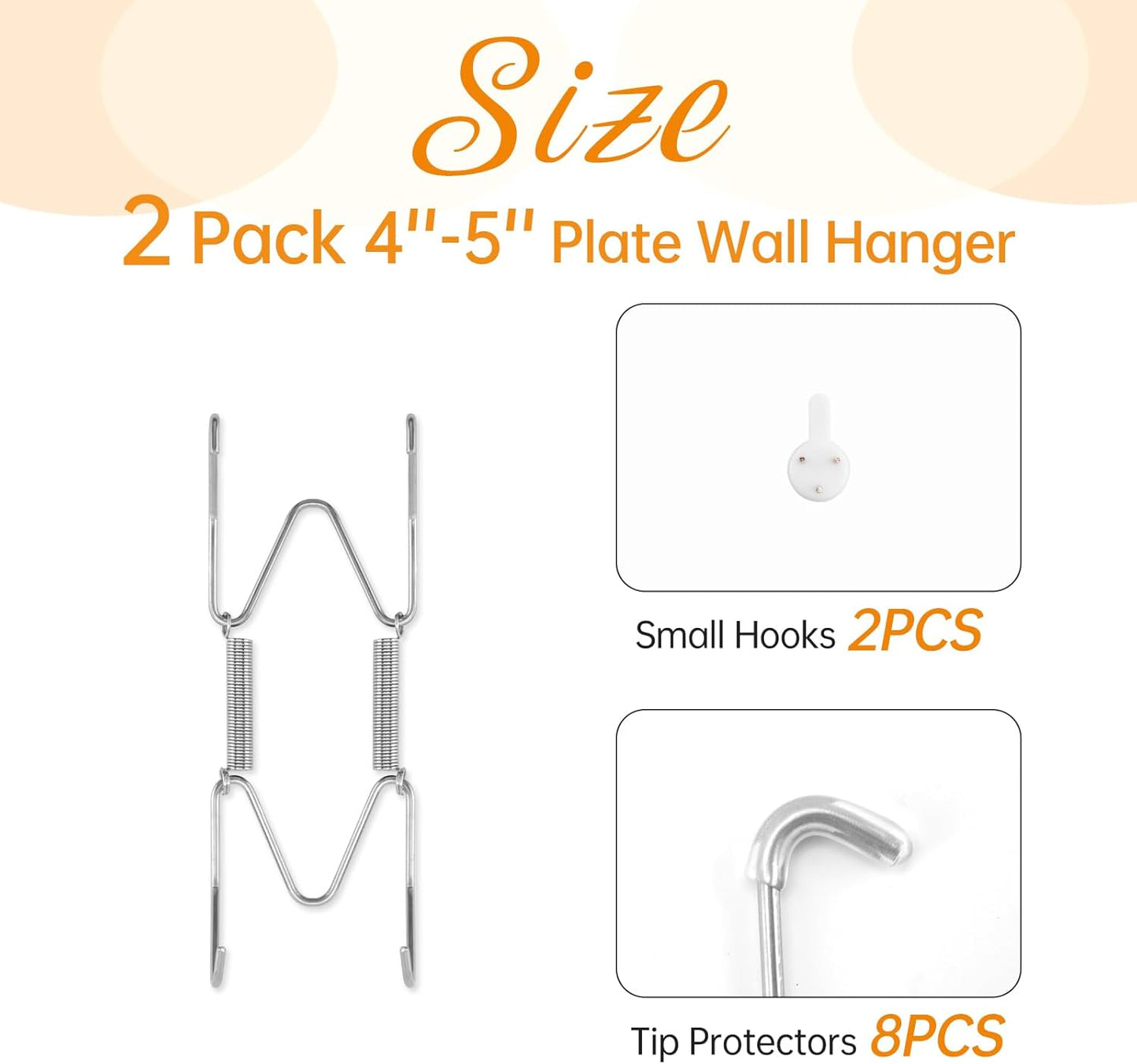 2 Pack Plate Hangers for The Wall, Suitable for 4-5 inch Art Plate, Stainless Steel Invisible Heavy Duty Wire Plate Holder with Wall Hooks, Plate Hangers for Displaying Plates, Platter, Dish, Silver