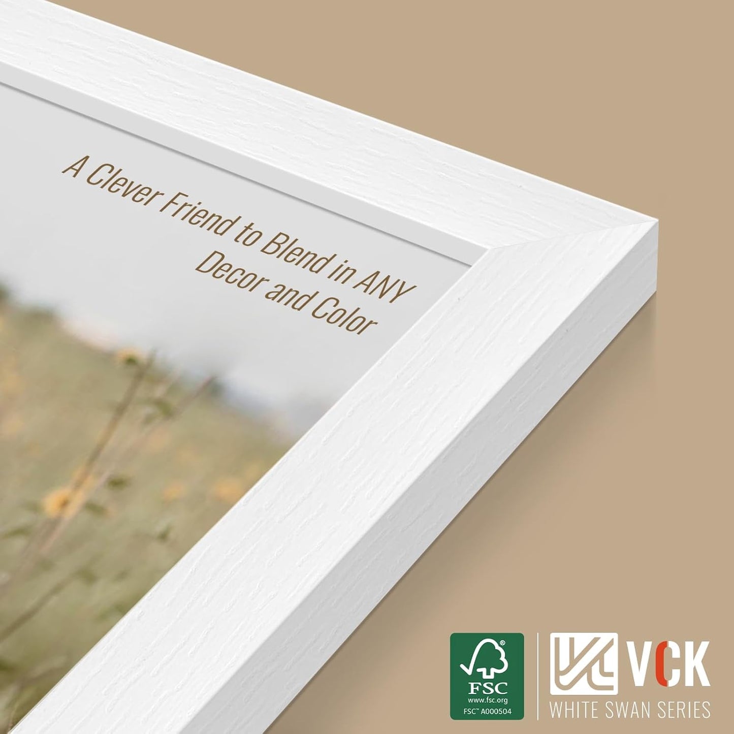 VCK 24x30 Poster Frame Set of 5 - White, Textured Exclusive Solid Wood Picture Frames with Polished Plexiglass, Wall Hanging