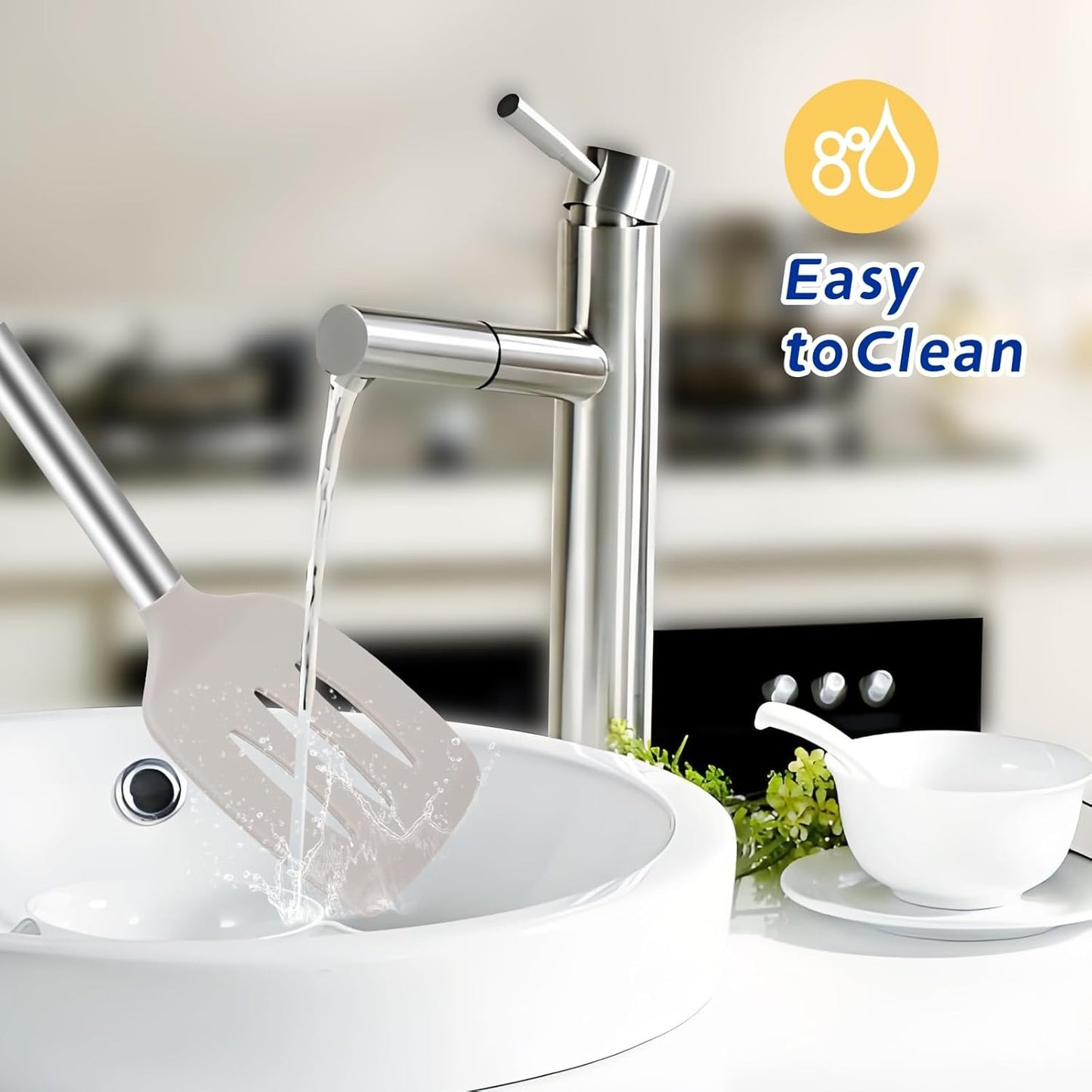 3Piece Silicone Spatula Set, Heat-Resistant, Non-Stick Kitchen Spatulas, BPA-Free, for Eggs, Pancakes, Fish, Woks, Includes Multifunctional shelf spoon pad (khaki)