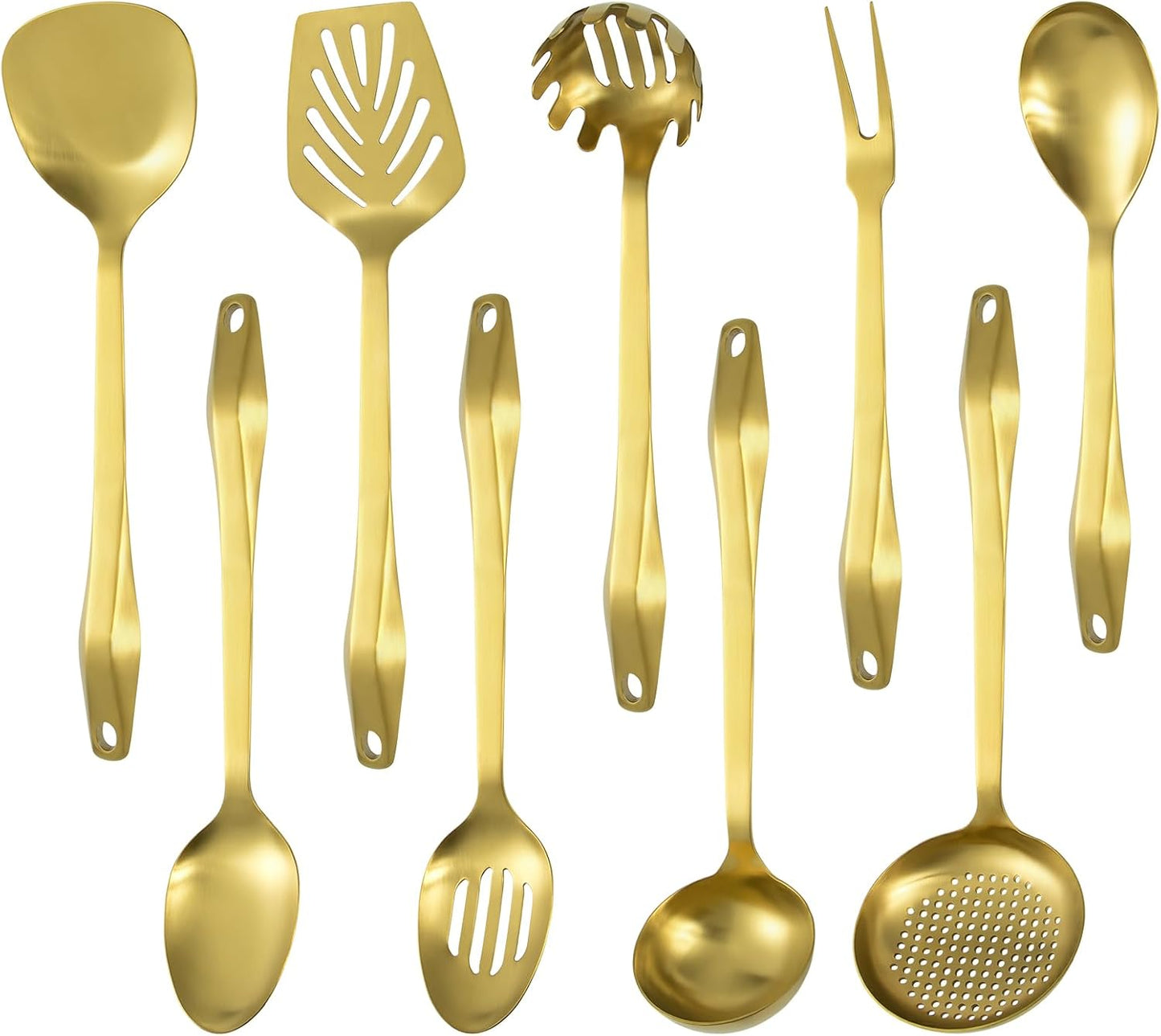 304 Stainless Steel Kitchen Utensil Set - 9pcs Cooking Utensils, Metal Kitchen Utensil Spatula Sets Cookware,High temperature resistance Kitchen Tool Set for Hanging Dishwasher Safe（Gold）