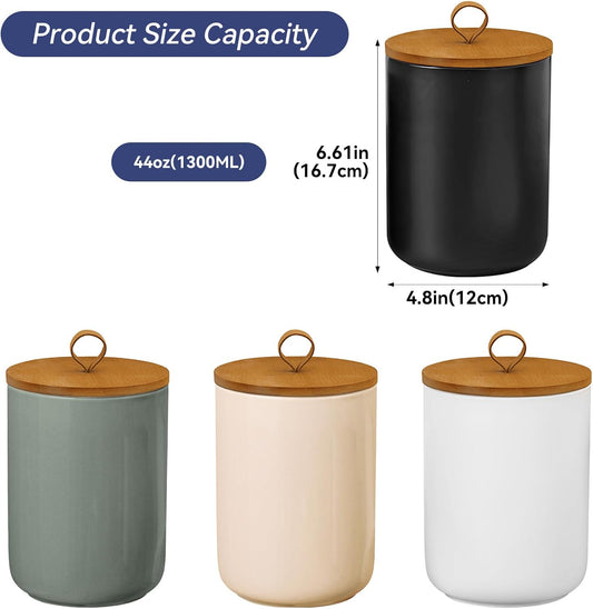 Large Ceramic Storage Jars, Modern Elegant Highly Polished Airtight Gorgeous Storage Canisters with Wooden Lid Food Storage Jar for Kitchen Spice Tea Vanilla Sugar Coffee Beans (Light grey)