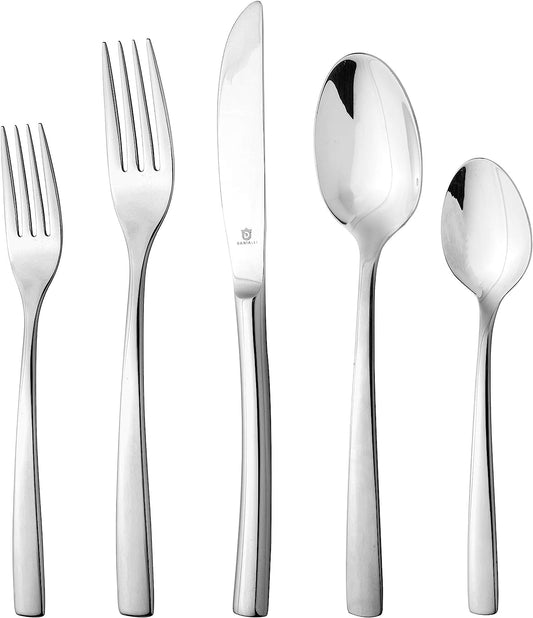 Modern Sleek Silverware Set - 18/10 Stainless Steel Flatware Set for Elegant Dining - Dishwasher Safe Cutlery Set (20-Piece)