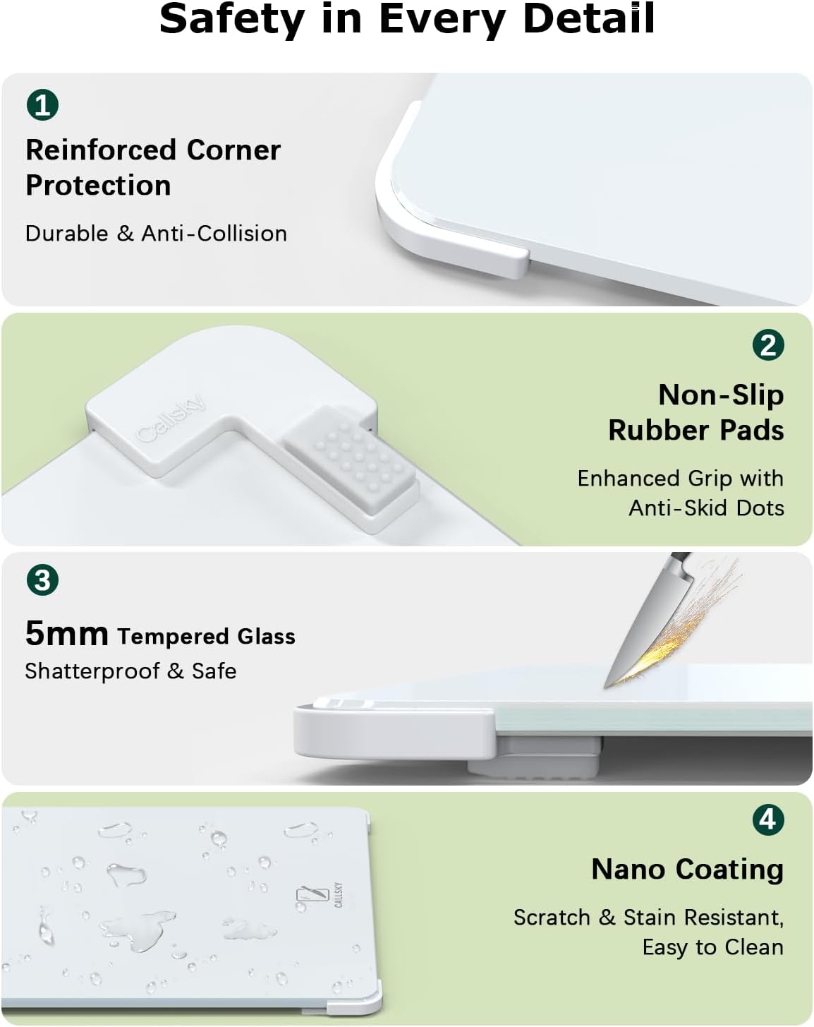 Tempered Glass Cutting Board Set, Large 12x16 Glass Cutting Board for Kitchen with 4 Non-Slip Feet, Heat & Shatter Resistant, Dishwasher Safe Perfect Kitchen Gift& Decor (Porcelain White)
