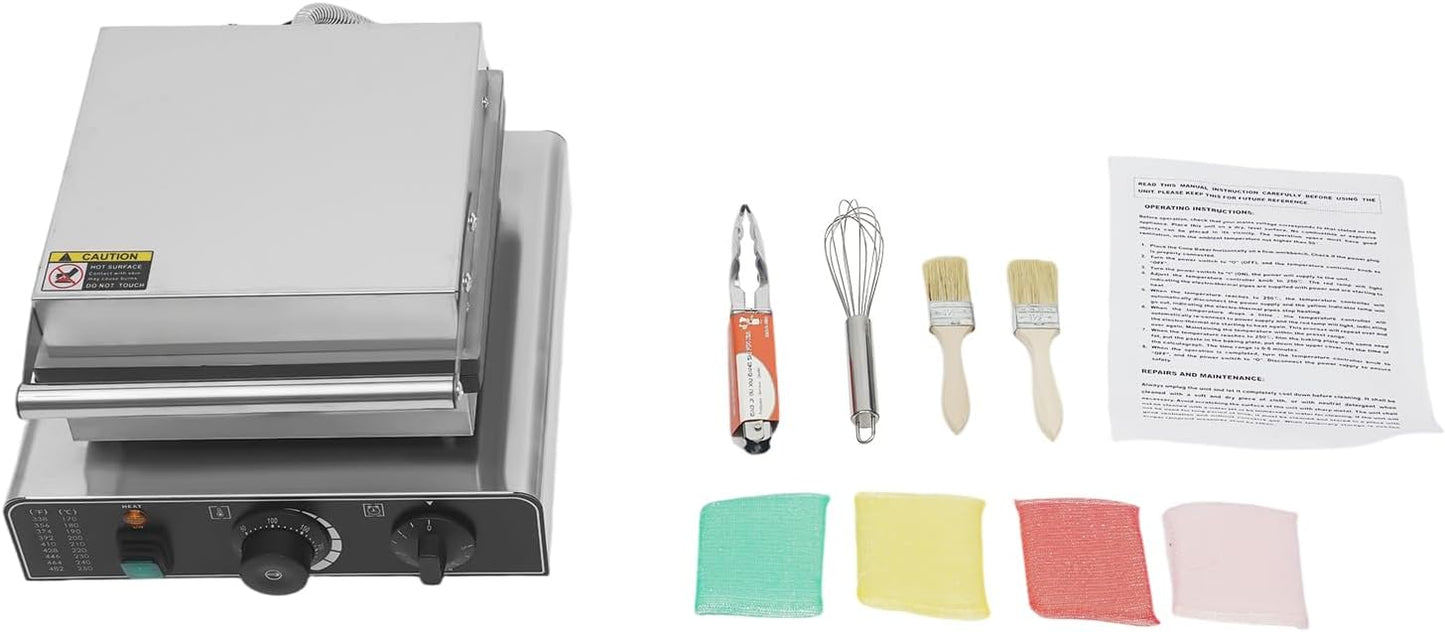 1750 Commercial Waffle Stick Maker, 4 Square Waffle Maker Non-Stick Stainless Steel Belgian Waffle Iron w/Time & Temper Adjustable| Whisk|Food Clip|Brushes, Large Waffle Machine for Restaurant