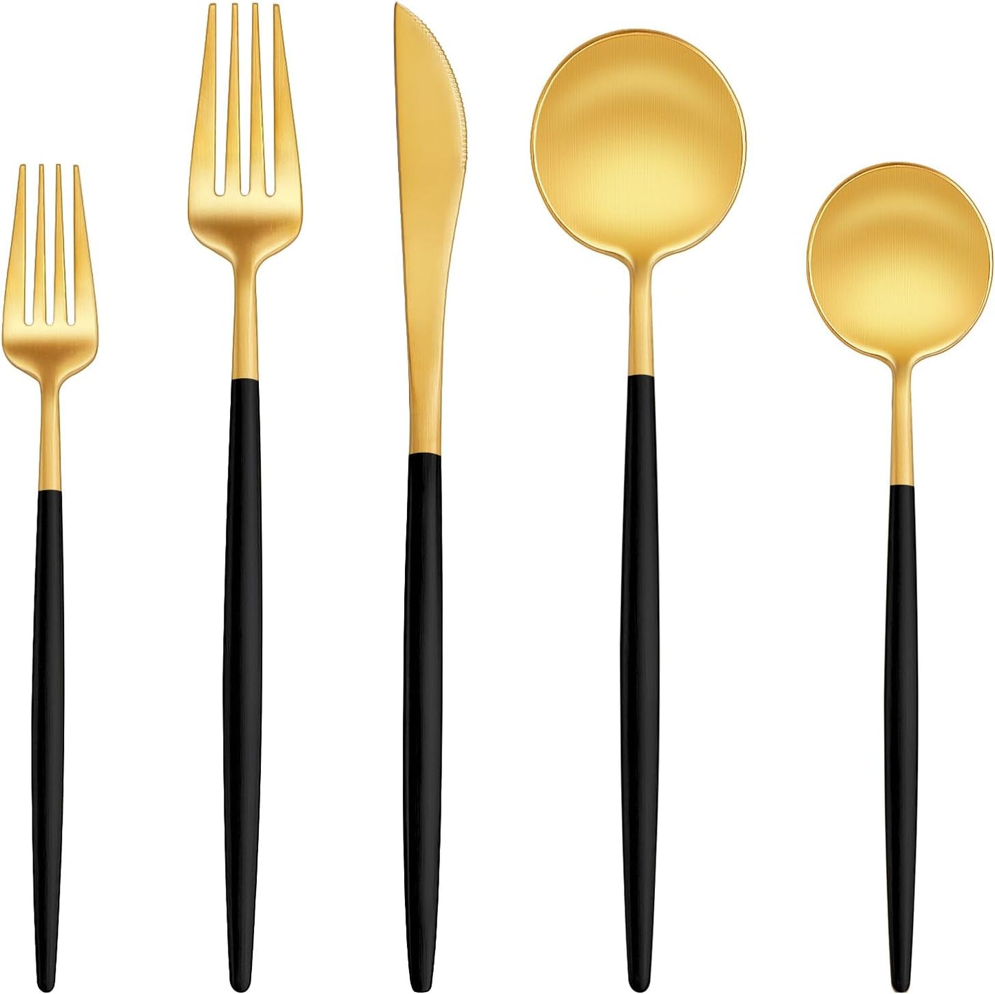 EUIRIO 30-Piece Silverware Set for 6, Stainless Steel Flatware Set Matte Black Gold, Modern Brushed Thick Cutlery Set with Spoons Forks and Knives, Utensil Set for Home Kitchen Hotel, Dishwasher Safe