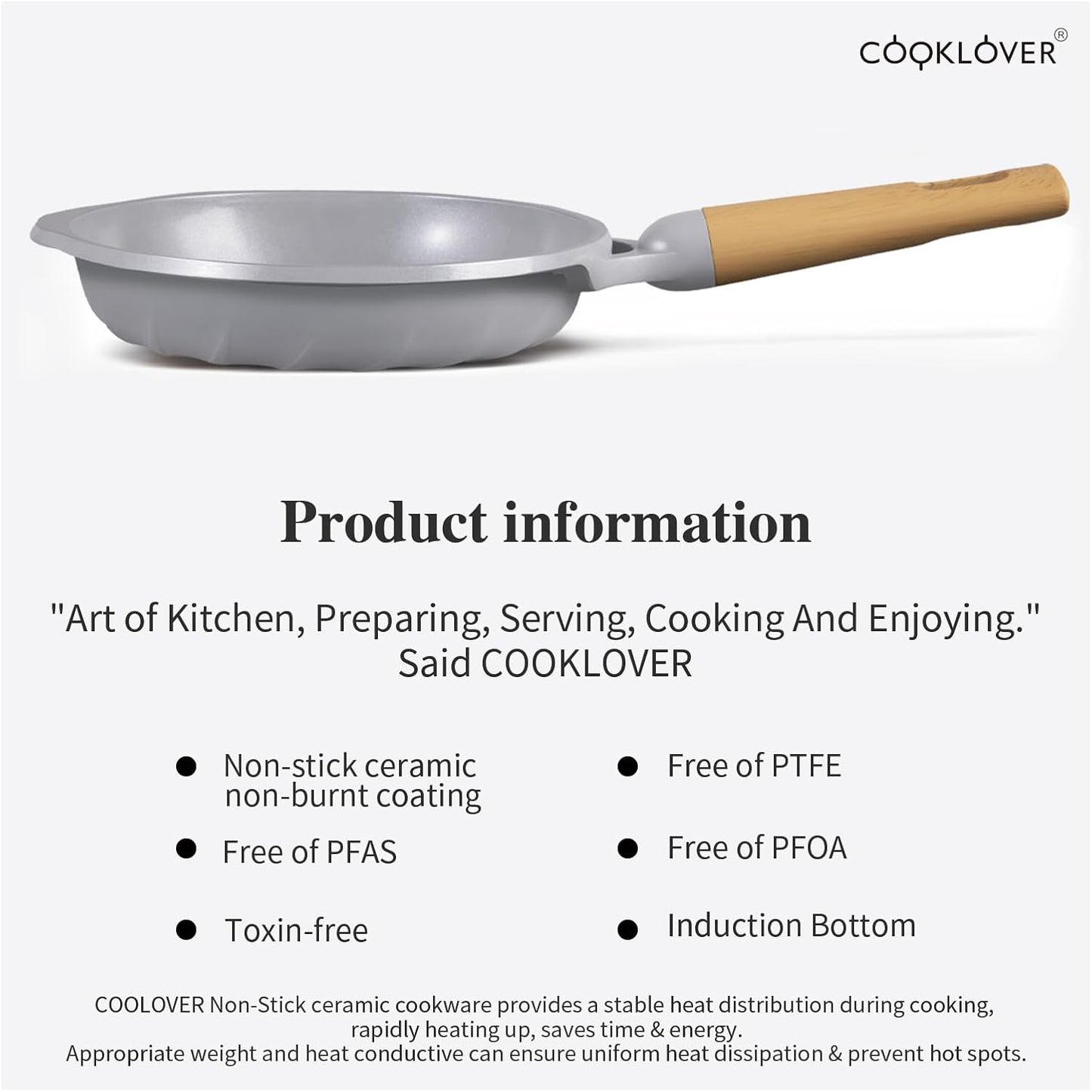 COOKLOVER Nonstick Frying Pan 100% PFOA Free Cookware Induction Skillet Stir Fry Pan (Gray, 7.9 inch)
