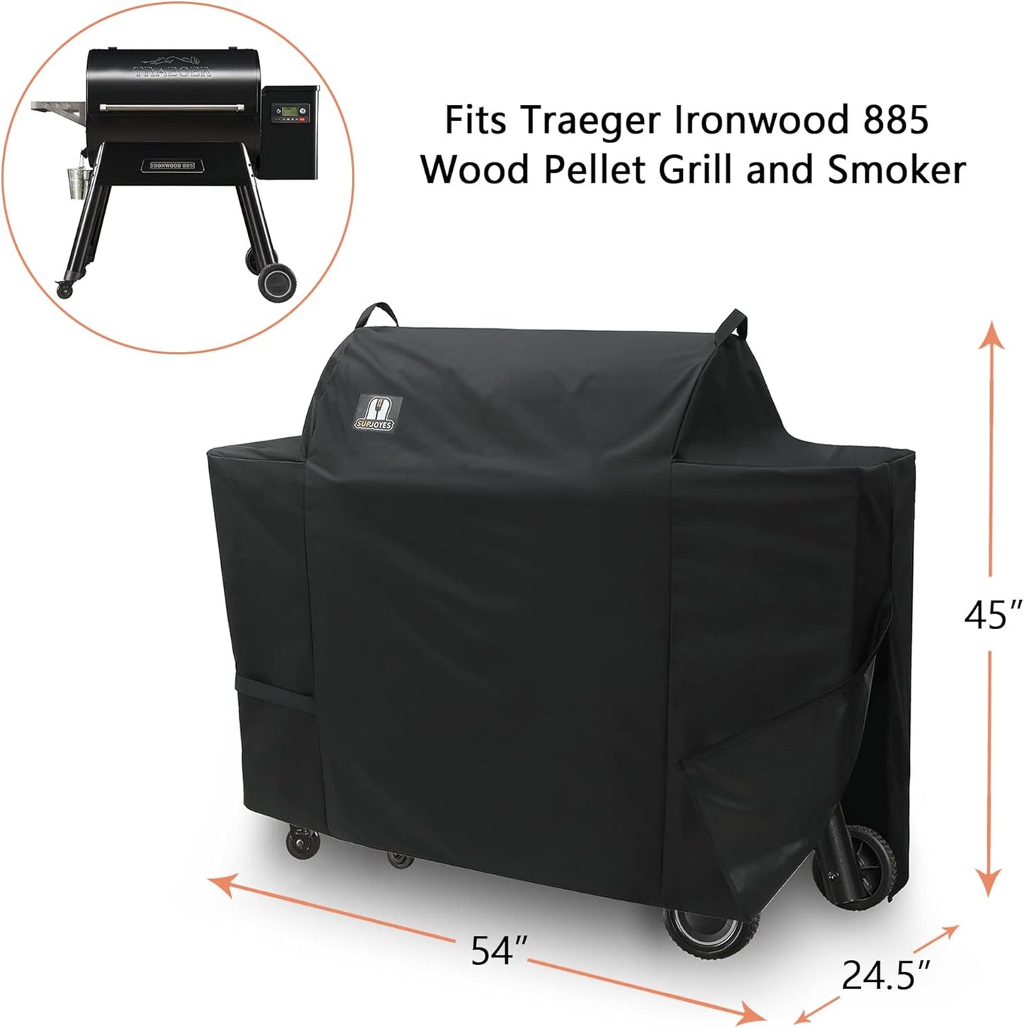 SUPJOYES Grill Cover for Traeger Ironwood 885 Wood Pellet Grill, Heavy Duty Waterproof Smoker BBQ Accessories, Full Length, Special Zipper Design