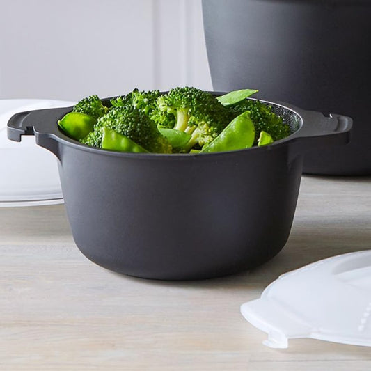 Professional Large Micro Cooker for Microwave 2 Quart | Food Steamer Pot for Vegetable, Melting Butter | BPA Free, Dishwasher Safe Cookware