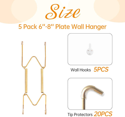 Bilillo 5 Pack Plate Hangers for The Wall, Suitable for 6-8 inch Art Plate, Stainless Steel Invisible Heavy Duty Wire Plate Holder with Wall Hooks, Plate Hangers for Displaying Plates, Platter, Dish