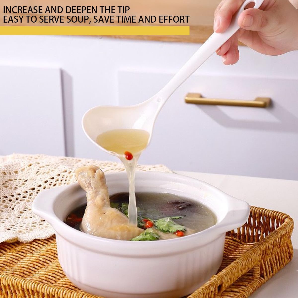 DOERDO 3Pcs Rice Paddle Spoon Soup Spoon Non Stick Rice Scooper Rice Spatula Cooking spoon for Rice Soup Potato, White