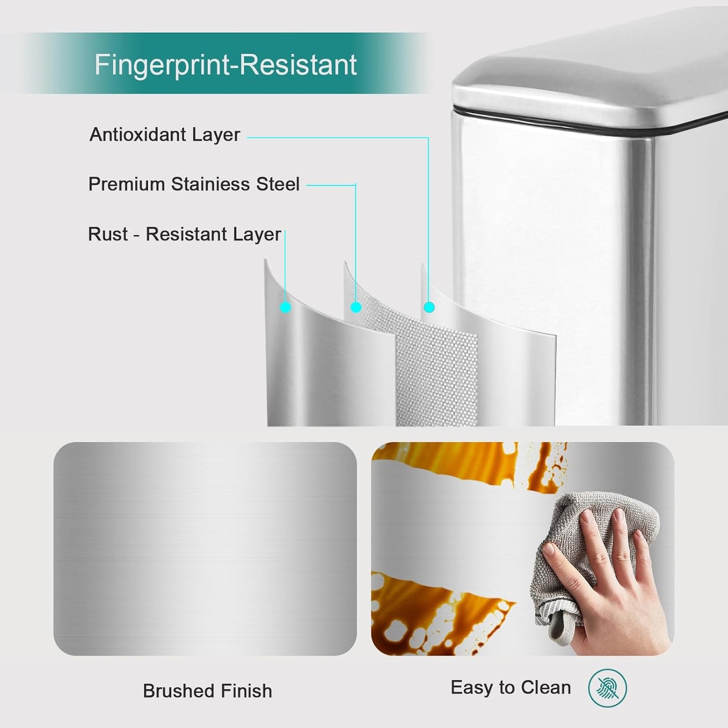 Small Bathroom Trash Can with Lid, 1.3 Gallon Stainless Steel Trash Can with Removal Inner Bucket, Soft Close Lid, Step Pedal, Compact Trash Bin for Bedroom, Office, Kitchen (Silver)