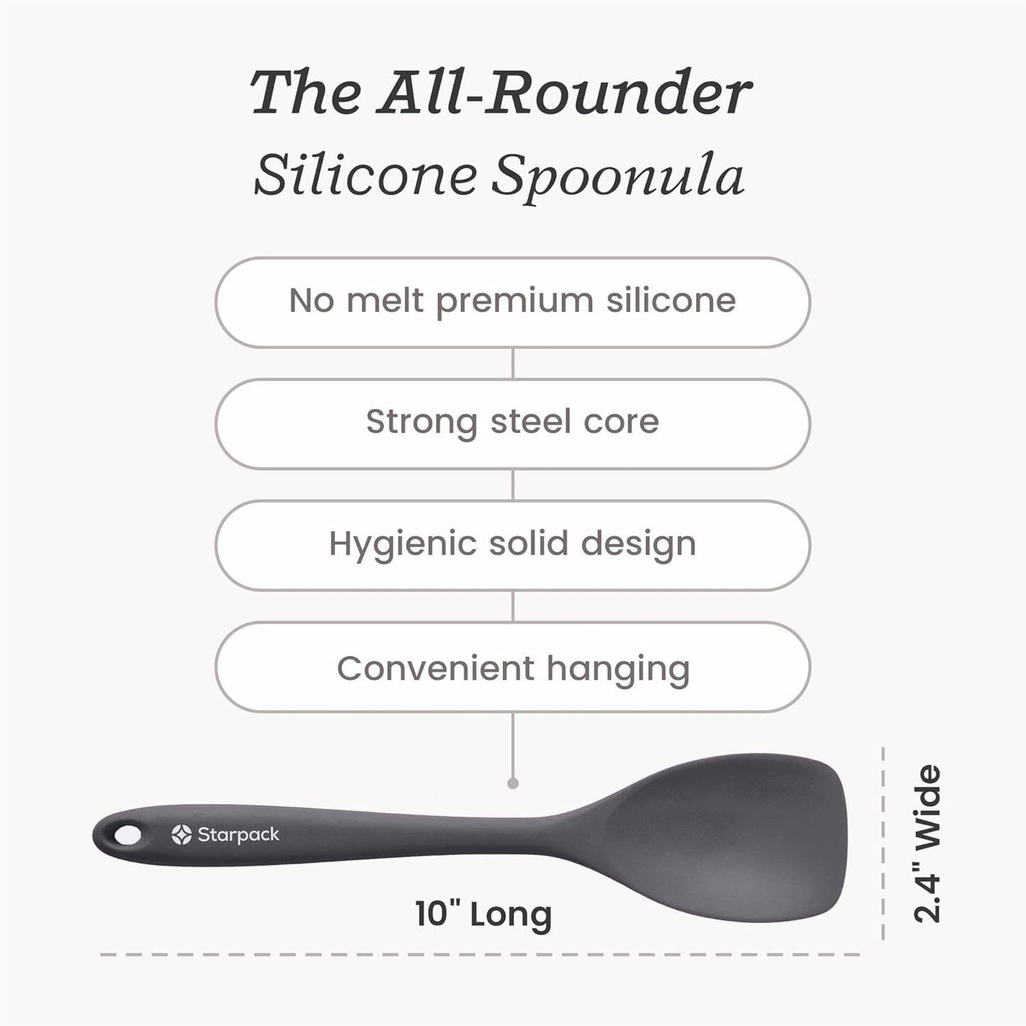 Starpack 'The All Rounder' Premium Silicone Spoonula - Heat Resistant to 600F - Silicone Spoonula Spatula - Kitchen Spoon Spatula (Stormy Grey)