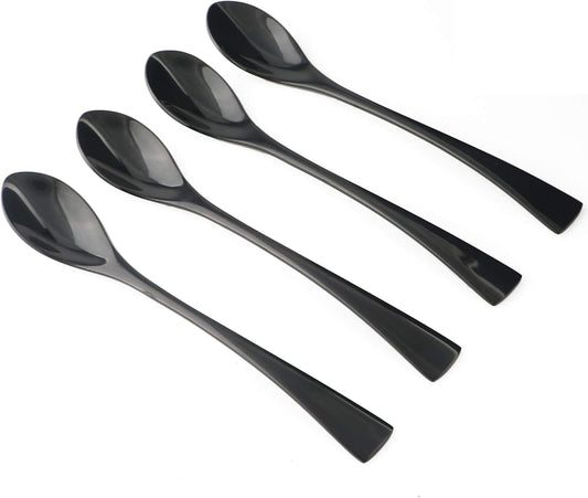 4-Pieces 18/10 Stainless Steel Long Handle Mixing Spoon, Stirring for Ice Tea Coffee, Mirror Polishing Black