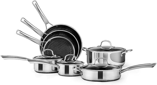 Bonnlo 11 Pieces Cookware Set, 3-Ply Stainless Steel Pots and Pans Set with Lids, Non-Toxic Kitchen Set, Oven & Dishwasher Safe, Induction Cooking Set, PFOA & PTFE Free (11 Nonstick Set)