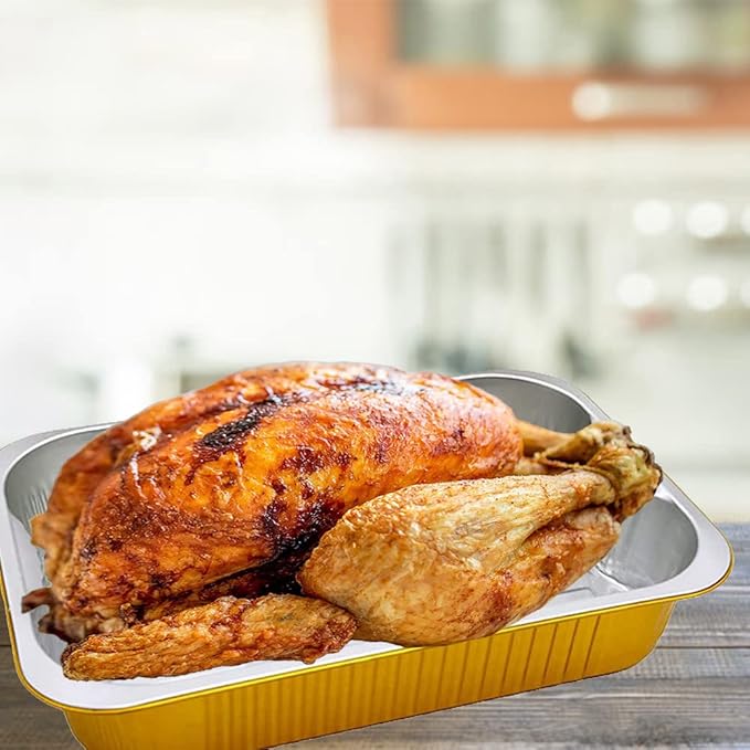 13 "x9" Aluminum foil Lasagna Pans, grill tray, sturdy disposable aluminum pan, 10 sets- for cooking，baking and heating, food storage, distribution, barbecue,Gold