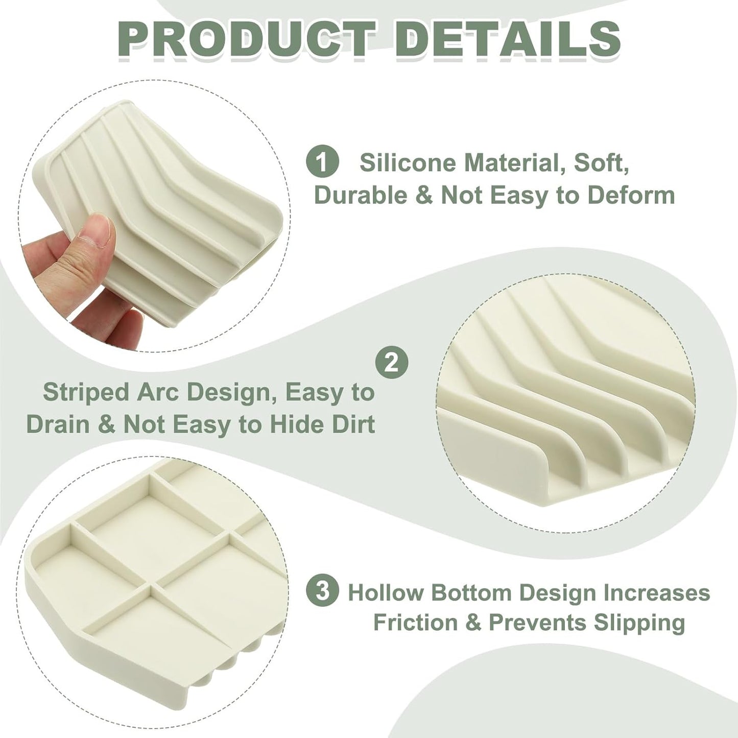 uxcell 2Pcs Soap Dish with Drainage, Silicone Self Draining Soap Bar Holder Sponge Shampoo Bars Tray for Bathroom, Shower, Bathtub, Kitchen, or Countertop(Beige White)