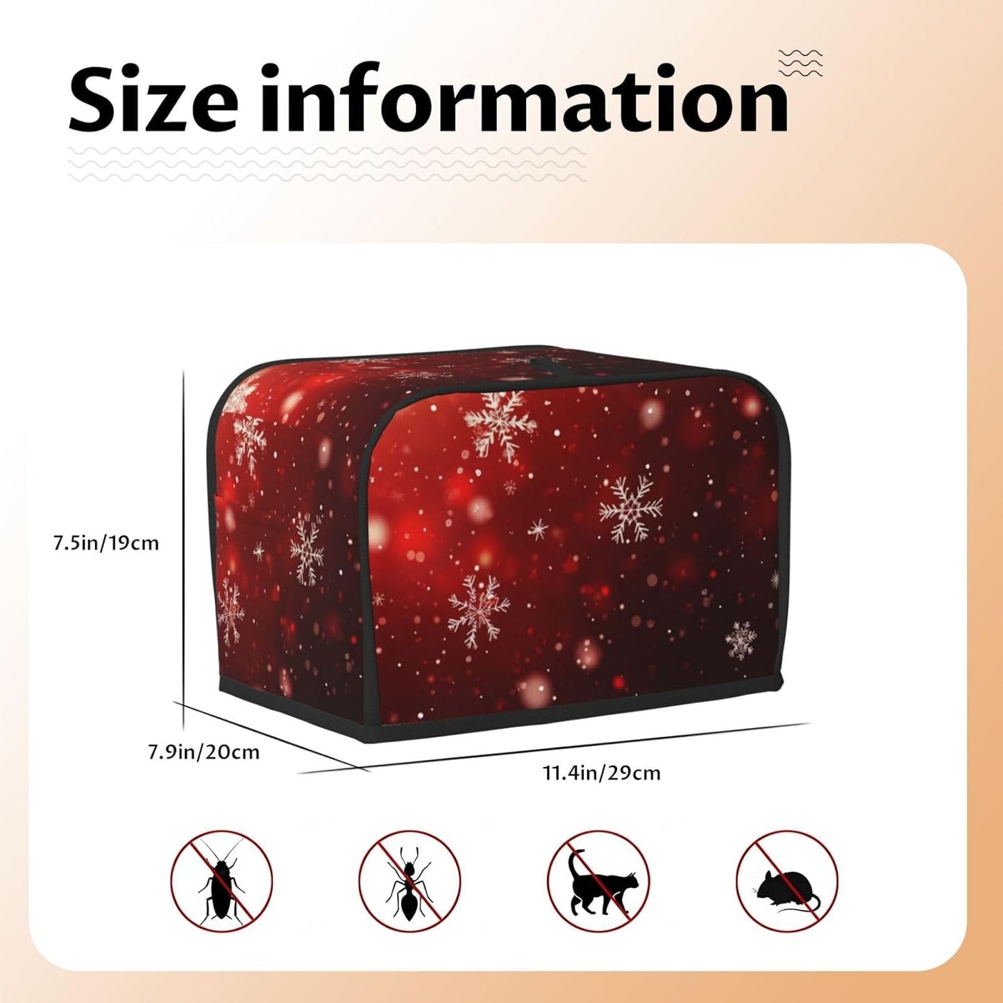 Toaster Cover 2 Slice Red Christmas Snowflake Xmas Glitter Kitchen Small Appliance Covers with Pockets Dust and Fingerprint Protection