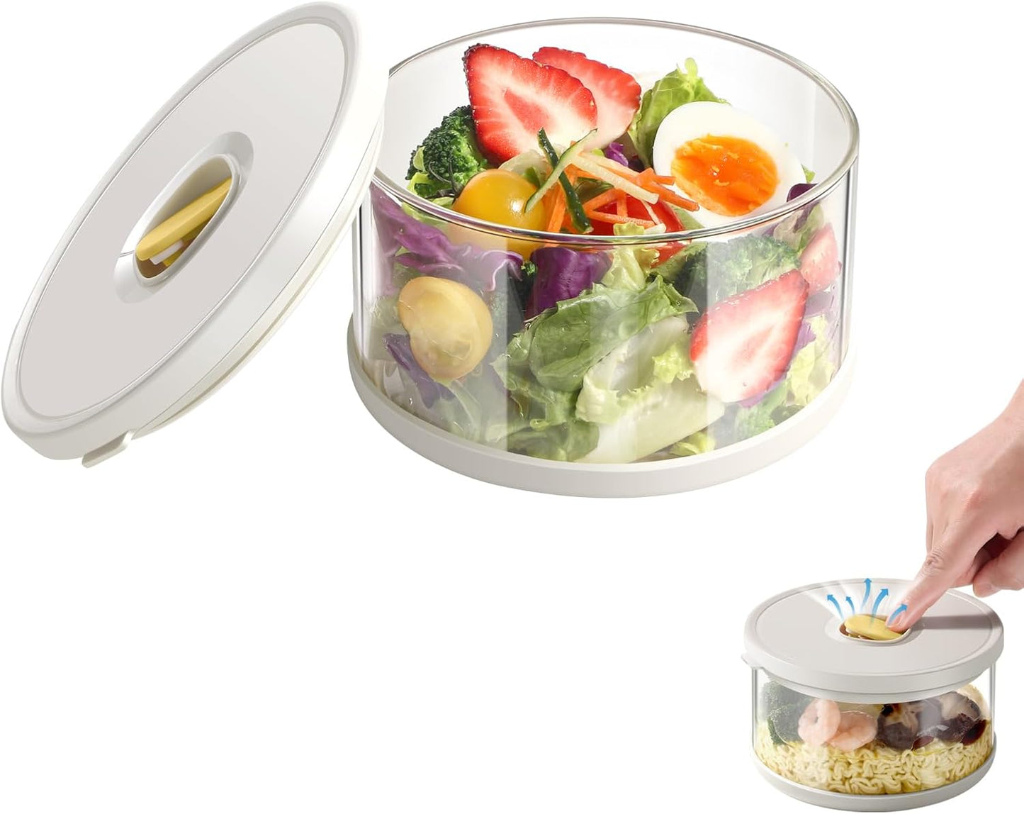 Glass Food Storage Container with Airtight Lids, 33.8oz High-Borosilicate Glass Meal Prep Container, Overnight Oats Cereal Bowl, Bento Lunch Box for Salad, Ramen, Fruit - 1 Pack (White)