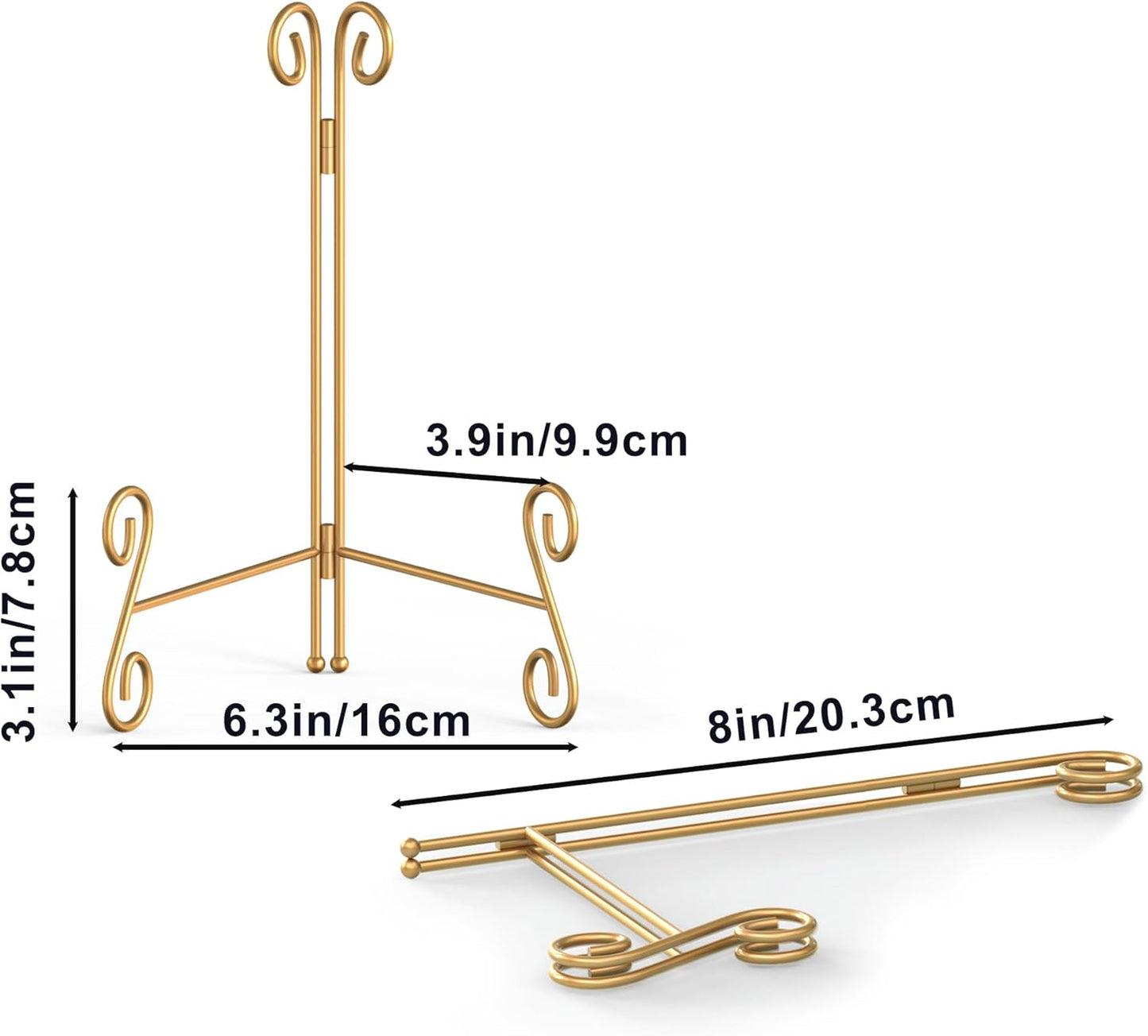 Gold Plate Stand, 8 Inch Decorative Holder for Displaying Platters, Heavy-Duty Metal Easel Stand for Picture, Photo Frame, Books and Round Objects, 1-Pack