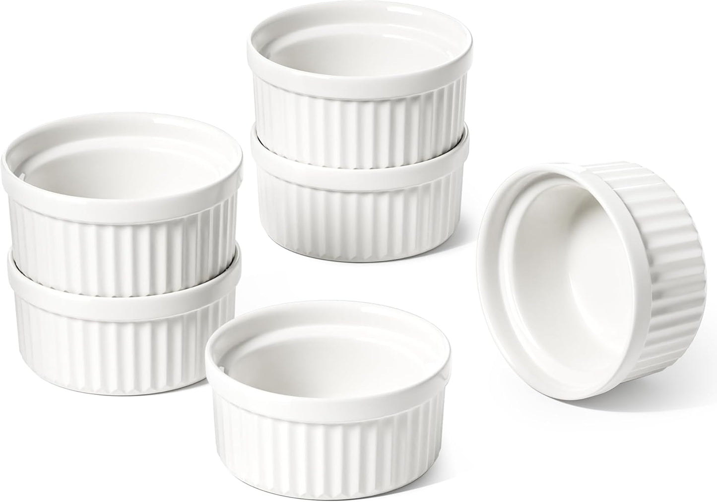 LE TAUCI Sauce Cups 2 OZ, Small Dipping Bowls, Mini Ceramic Ramekins Souffle Dishes, Sauce Dip Bowls for Charcuterie Boards, Microwave & Oven Safe, Set of 6, White