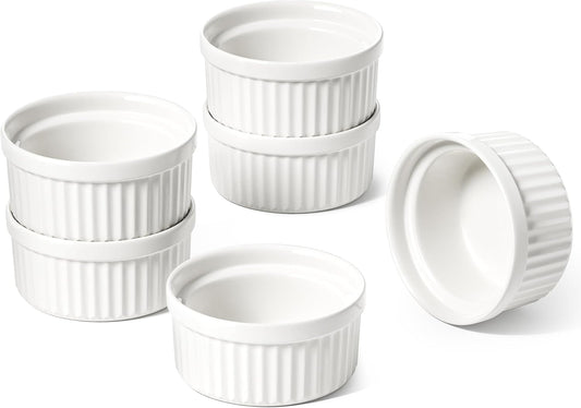 LE TAUCI Sauce Cups 2 OZ, Small Dipping Bowls, Mini Ceramic Ramekins Souffle Dishes, Sauce Dip Bowls for Charcuterie Boards, Microwave & Oven Safe, Set of 6, White