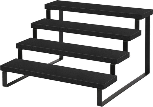 YINMIT Wooden Display Riser Stand, Tiered Perfume and Cologne Organizer Stand, 4 Tier Spice Rack Organizer, Rustic Display Shelf for Candles (4 Tier,Black)