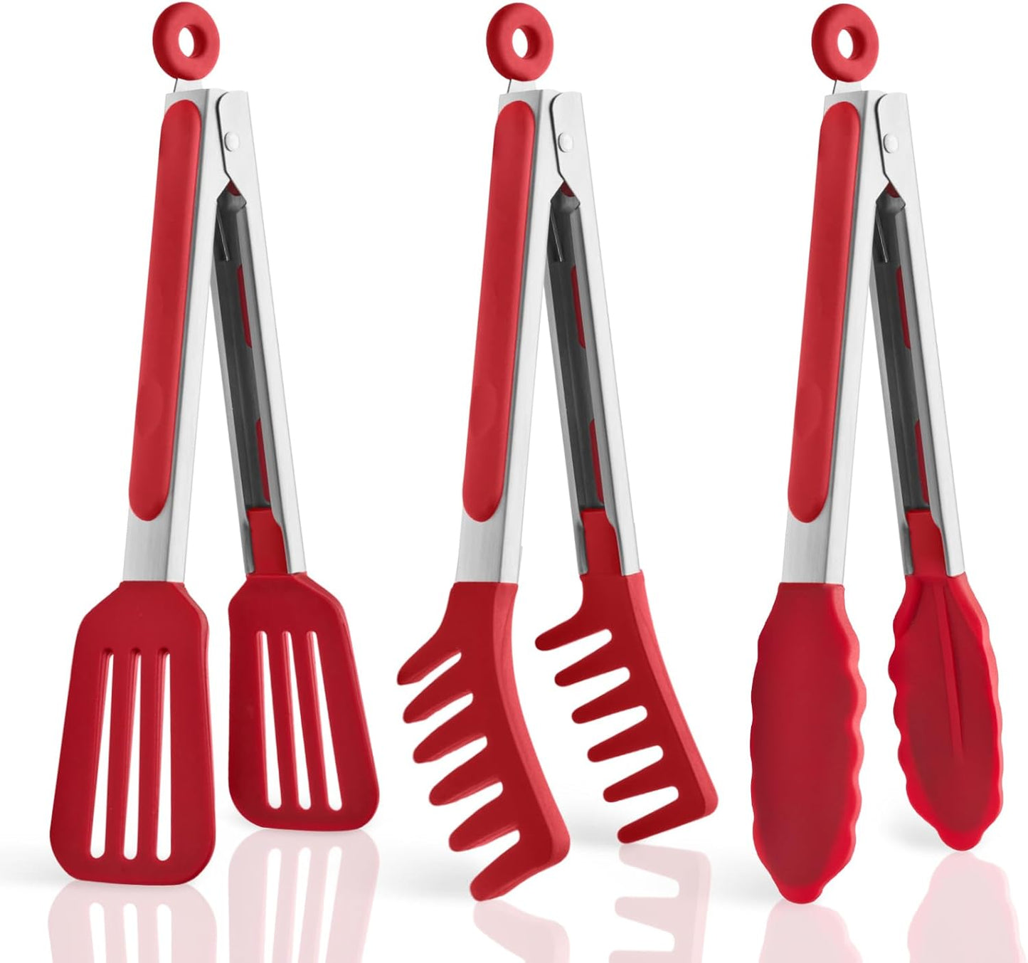 3 Pack Silicone Tongs for Cooking,Maywe Tanso 9 Inch Cooking Kitchen Tongs with Silicone Tips,Nonstick Stainless Steel Tongs for Steak Pie Pizza Pasta Spaghetti Salad BBQ Buffet