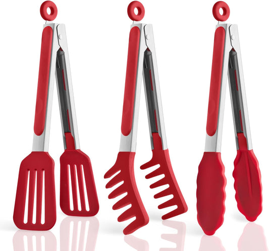 3 Pack Silicone Tongs for Cooking,Maywe Tanso 9 Inch Cooking Kitchen Tongs with Silicone Tips,Nonstick Stainless Steel Tongs for Steak Pie Pizza Pasta Spaghetti Salad BBQ Buffet