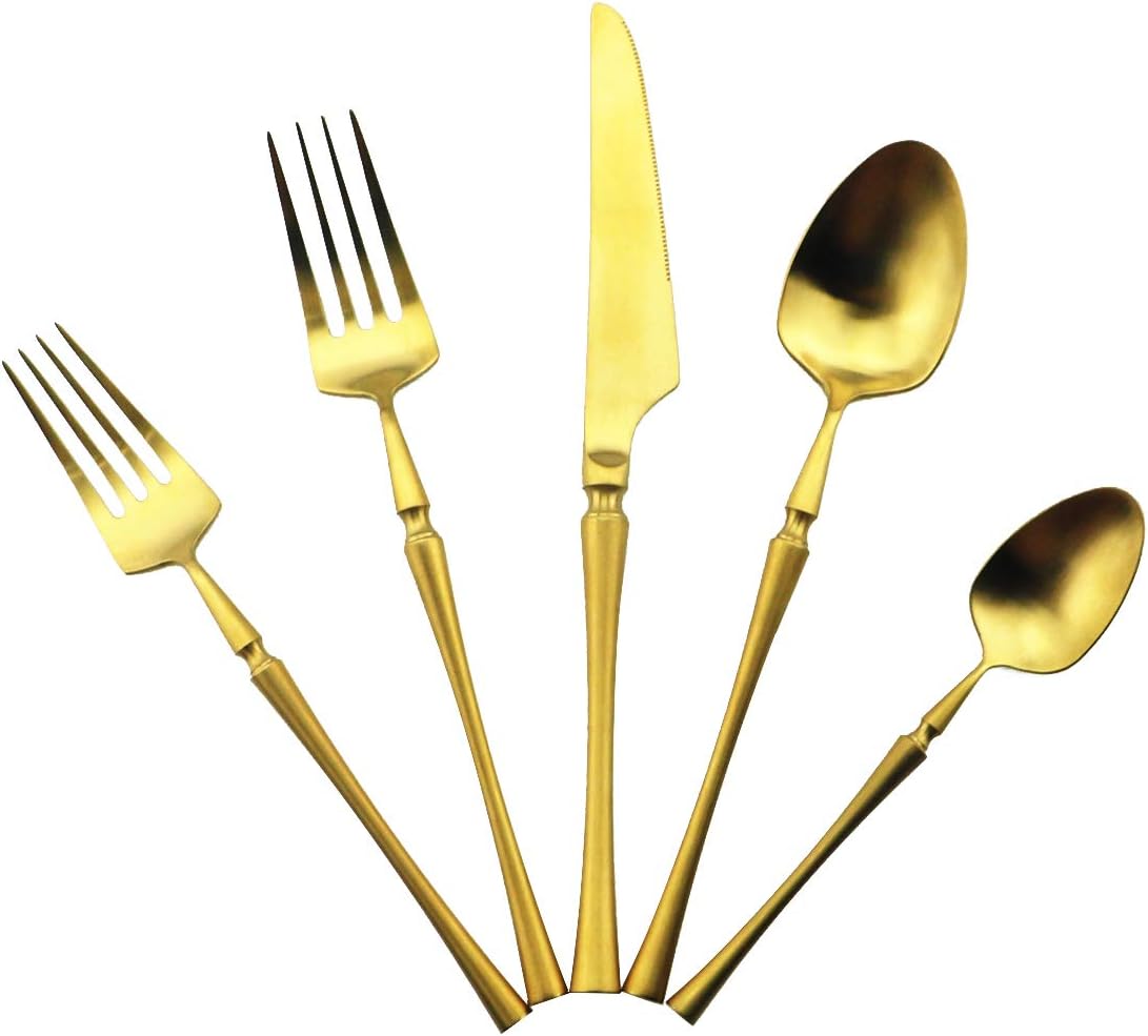 Gugrida Unique & Beautiful Flatware Set - 20 Piece Iridescent Silverware Sets | 18/10 Stainless Steel Reusable Cutlery Set | Gold Utensils Service For 4 with Dessert Fork, Knife, Spoon, Dinner Fork