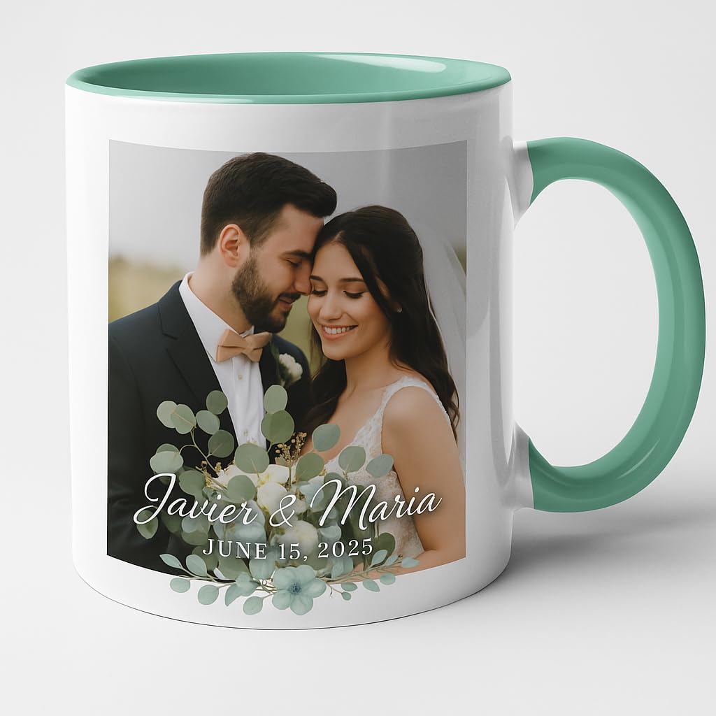 Personalized Coffee Mug | Custom Photo, Text, or Logo Cup (11oz, Mint Green Rim, Inner, and Handle) |Dishwasher & Microwave Safe |Unique Gift for Men & Women –Taza Personalizada