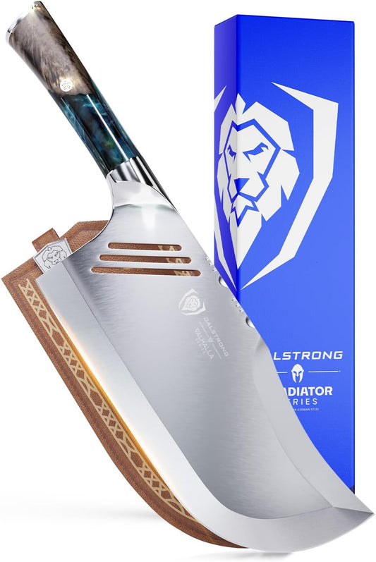 Dalstrong Massive Cleaver Knife - 9 inch - 'The Ravager' - Valhalla Series - 7CR17MOV HC Steel Kitchen Knife - Celestial Resin & Wood Handle - Razor Sharp Meat Cutting Knife - w/Leather Sheath