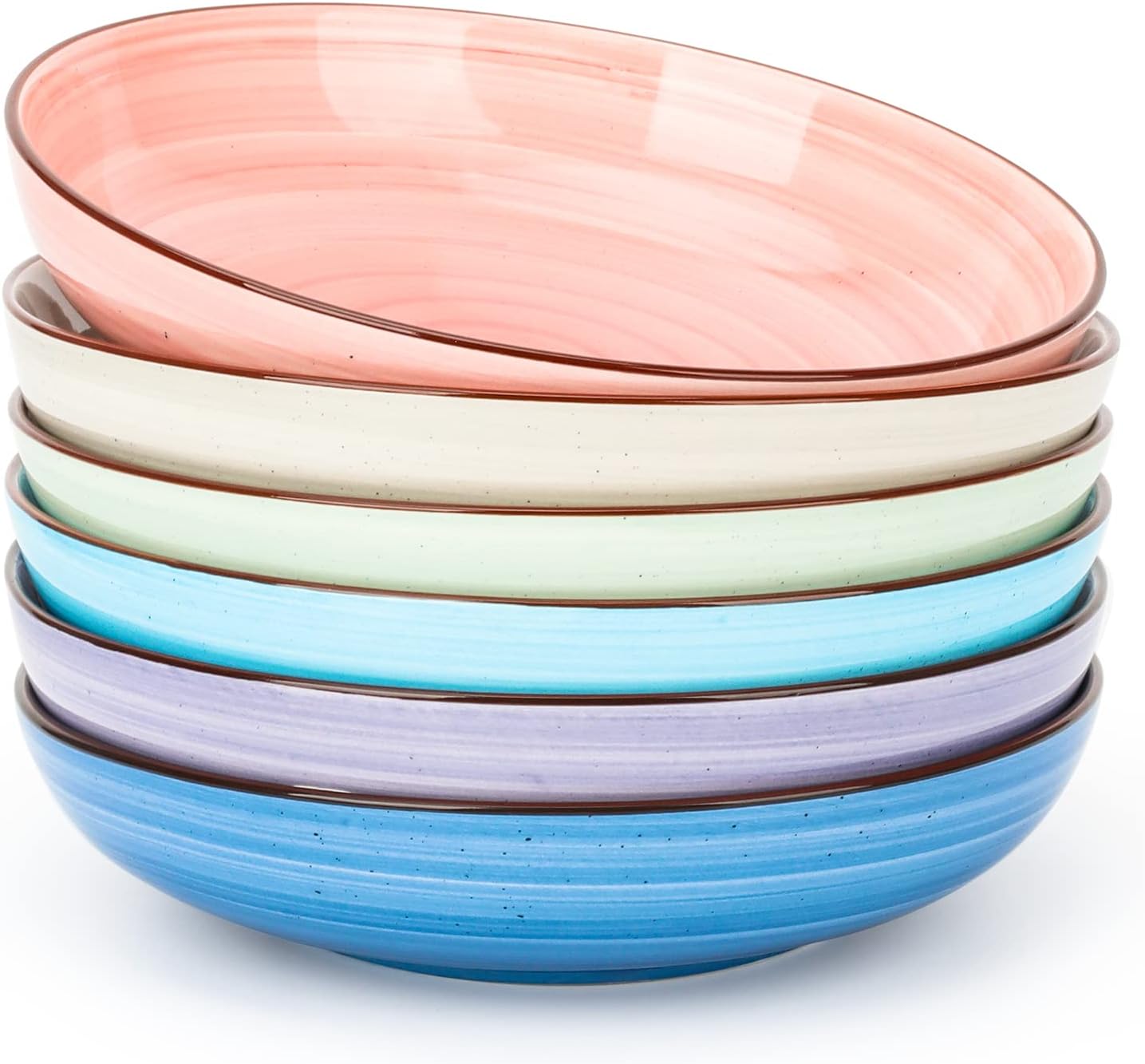KitchenTour Ceramic Pasta Bowls - Large Salad Bowls Porcelain Serving Bowl Set 26 Ounce - 8 Inch Soup Bowl - Dishwasher and Microwave Safe - Set of 6, Assorted Warm Colors