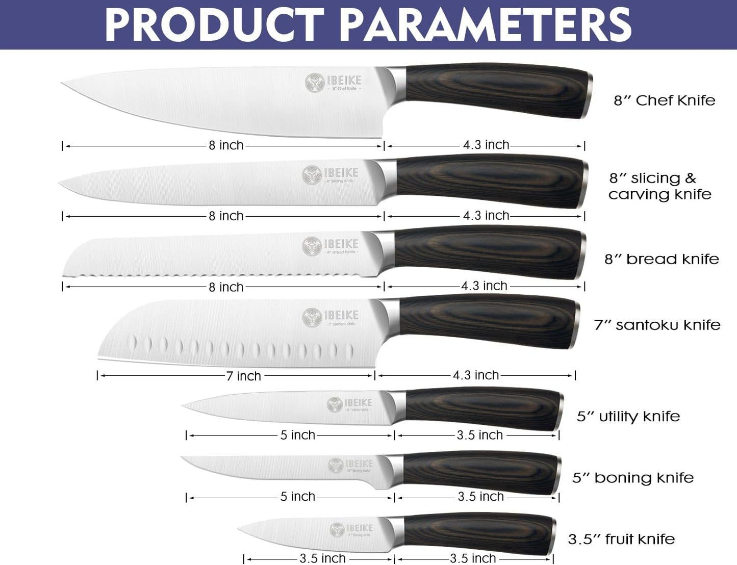 Chef Knife Set Professional - 7-Piece Kitchen knife Set without Block, High Carbon Stainless Steel Japanese-Style Kitchen knives, Full-Tang, Ergonomic Red Pakkawood Handle