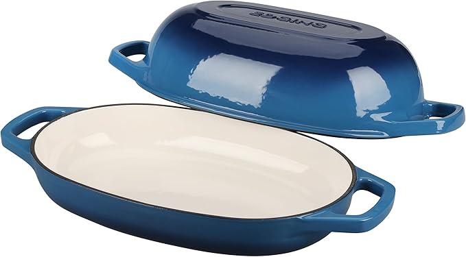 Enameled Cast Iron Oval Dutch Oven Pot with Lid, Dutch Oven for Sourdough Bread Baking, Oval Bread Pan, 5qt, Lake Blue