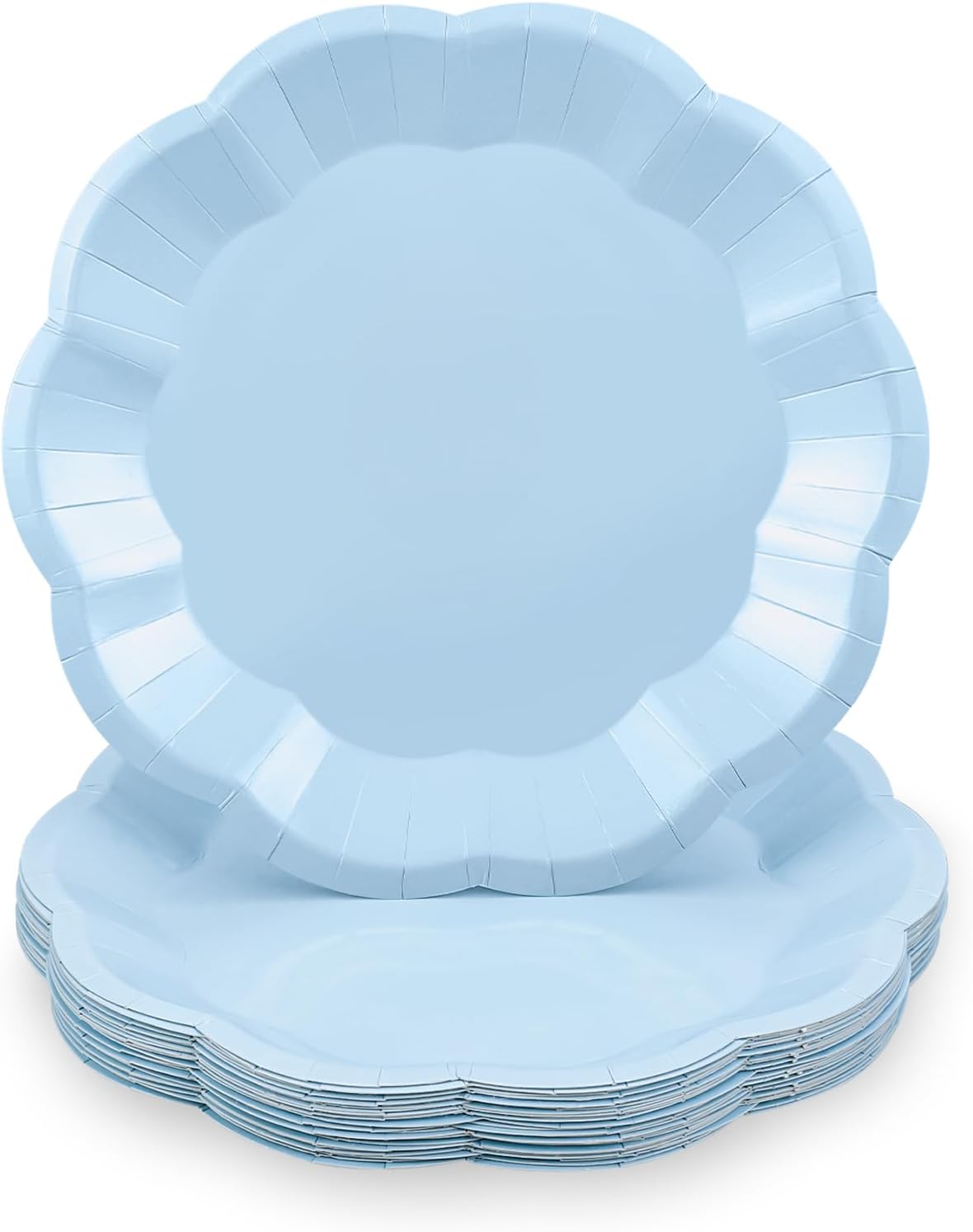 30pcs Light Blue Plates,7inch Scalloped Blue Dessert Cake Plates Cute Disposable Party Plate for Weeding, Birthday, Baby Shower