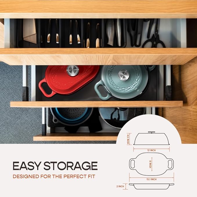 Enameled Cast Iron Dutch Oven for Professional Sourdough Bread Baking | 5.5 Quart Loaf Size Oval Cookware Pot with Lid | Triple-Layer Enamel Coating Pan with Non Stick Silicone Mat |Red