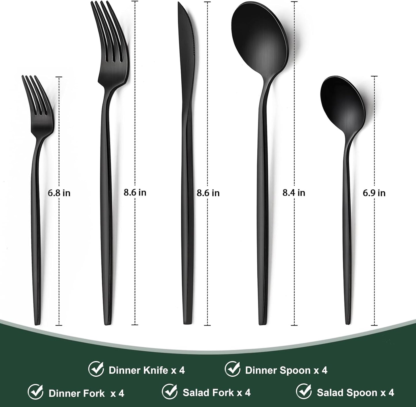 Matte Black Silverware Set 20 Piece, Wildone Stainless Steel Flatware Set Service for 4, Cutlery Utensil Sets for Home Restaurant, Include Knife Fork Spoon Set, Dishwasher Safe