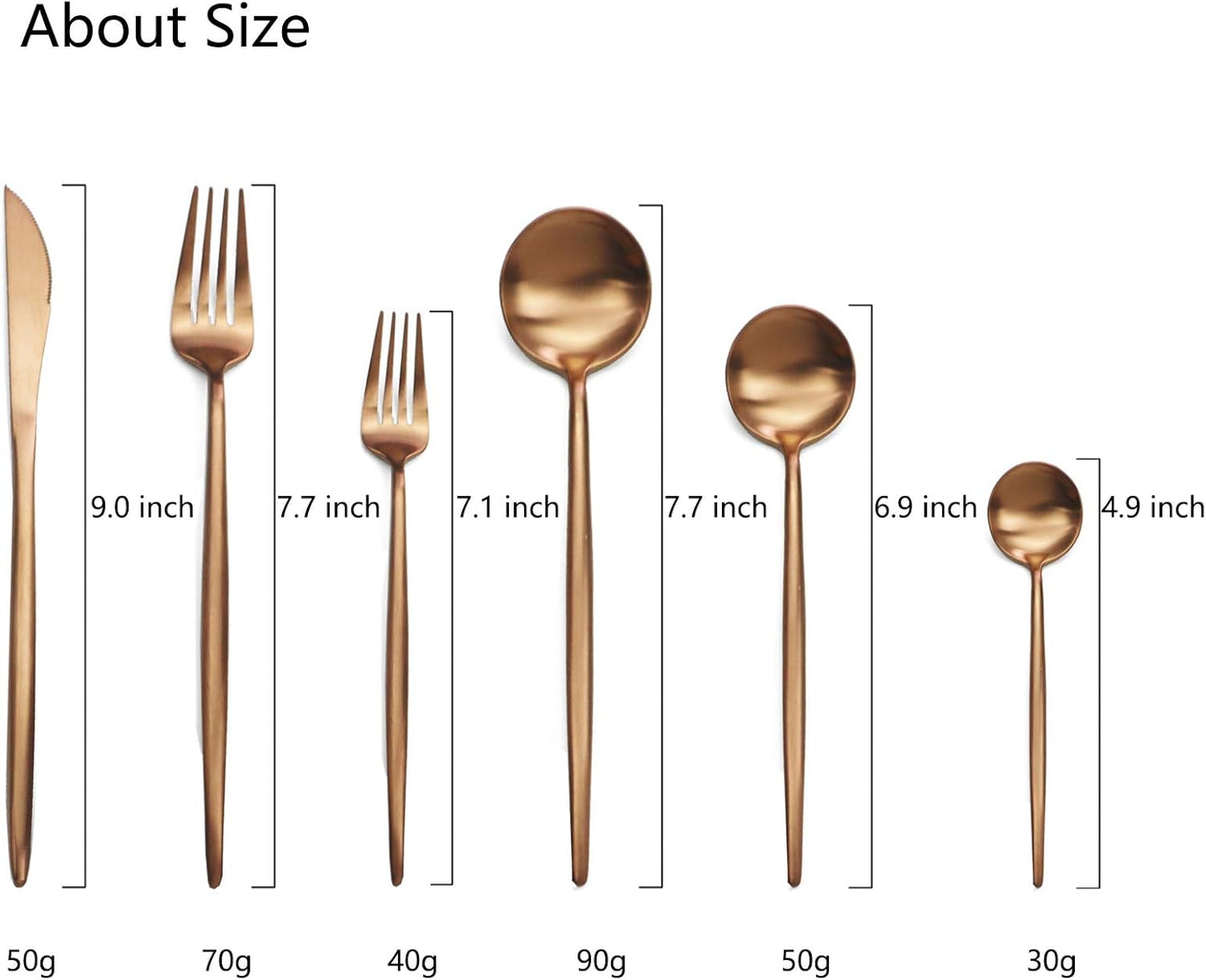 JASHII 18/10 Rose Gold Flatware Set - 304 Stainless Steel, Copper Cutlery - 6-Piece Adaline Royal Modern Satin Finish for Birthday, Wedding (Rose Gold Matte)