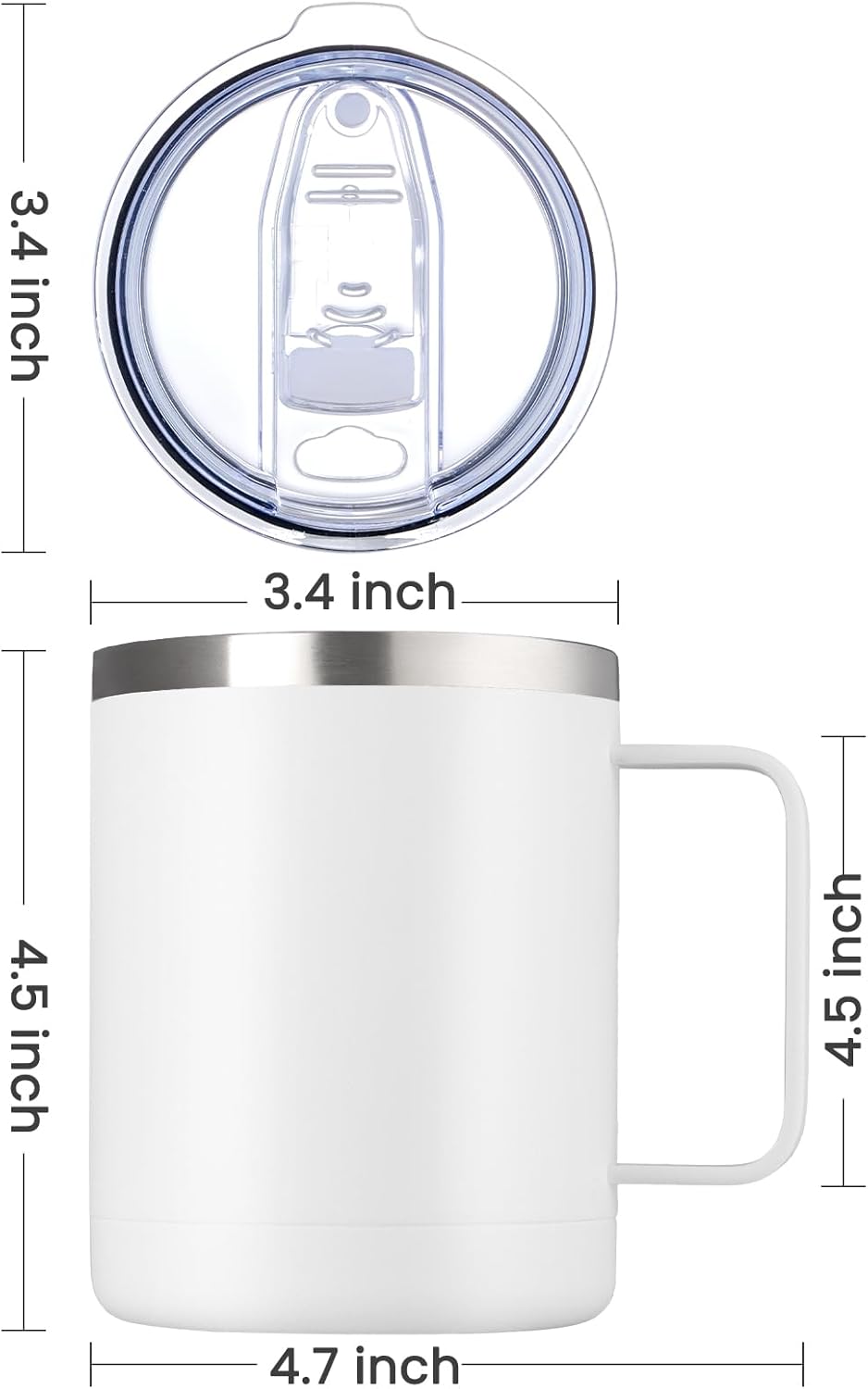 MEWAY 12oz Coffee Mug With Handle and Sliding Lid,Stainless Steel Travel Tumbler Cup with Handle,Double Wall Vacuum Insulated Camping Cup for Hot & Cold Drinks Tea (White, Set of 1