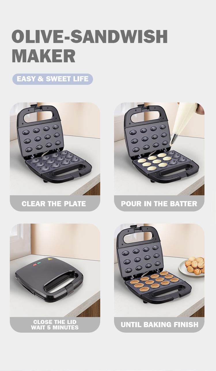 12 Walnut Cookie Maker, Non Stick Double Sided Walnut Cookie, Electric Maker Mold Maker Mini Nut Waffle Bread Machine Sandwich Iron,Toaster Baking