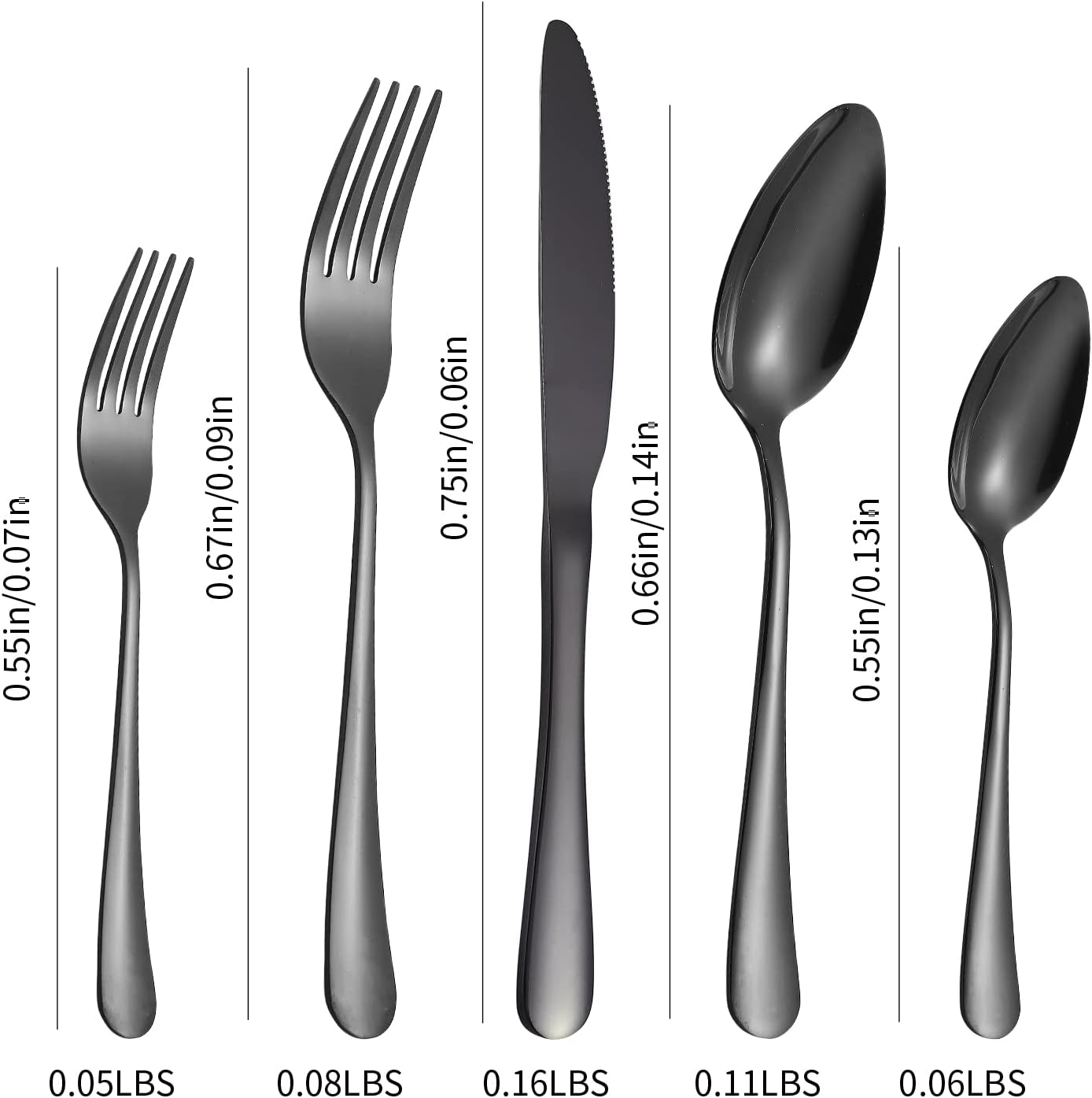 Black Silverware Set for 12 Stainless Steel Flatware 60 Piece Cutlery Spoon Fork Knife Kitchen Eaing Utensils Wide Round Handle Restaurant Festival Parties Easy to Clean